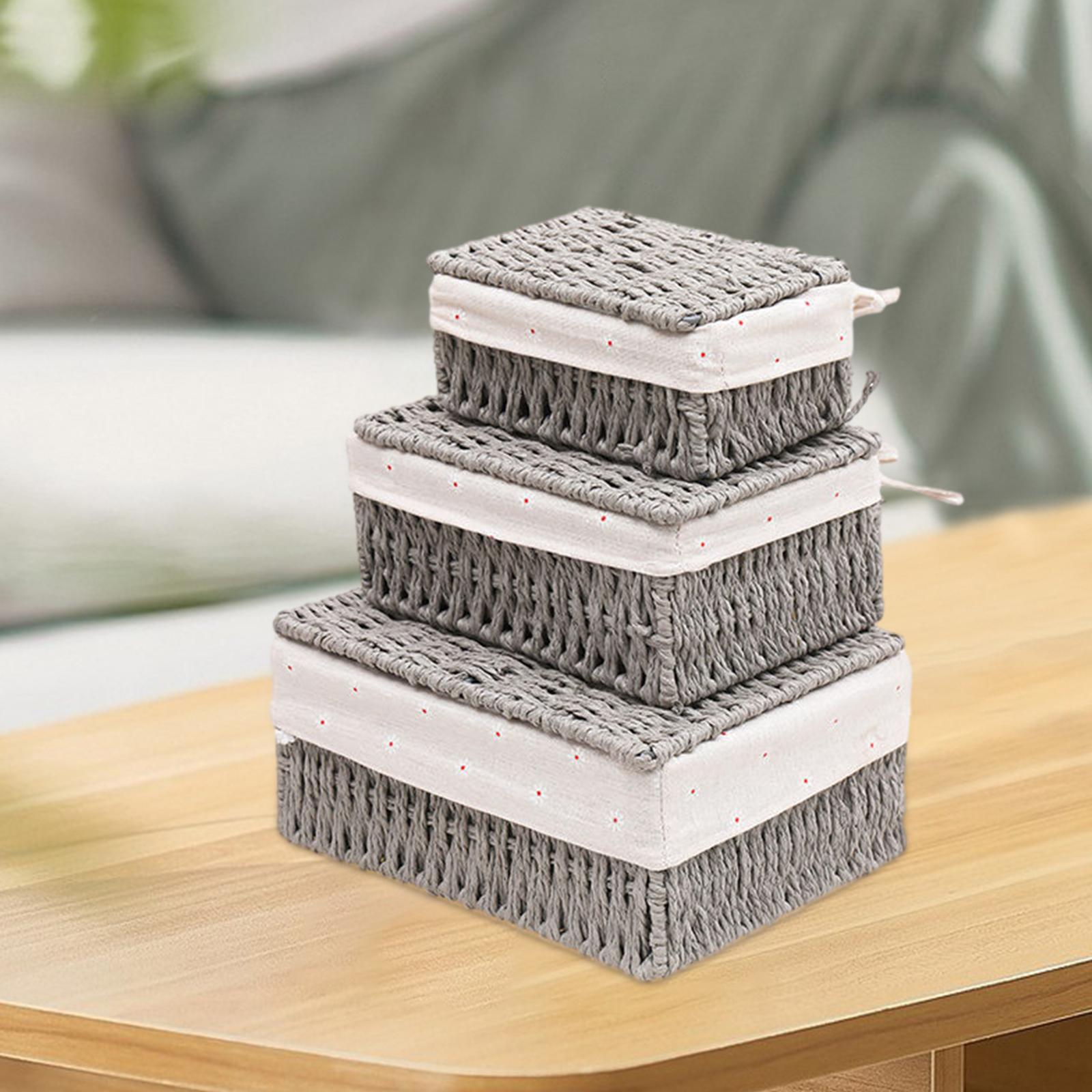 3Pcs Desktop Storage Baskets Cabinet Organizer for Living Room Closet Grey with Lid