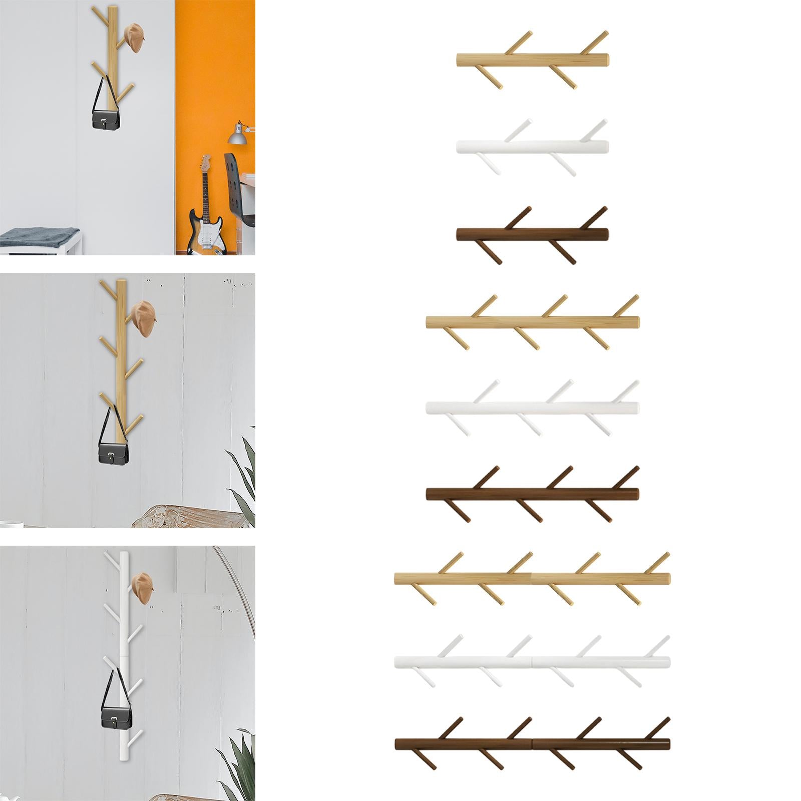 Wall Mounted Clothing Rack Wall Clothing Hanger for Front Door Bathroom Entryway 4 Hook Wood Color