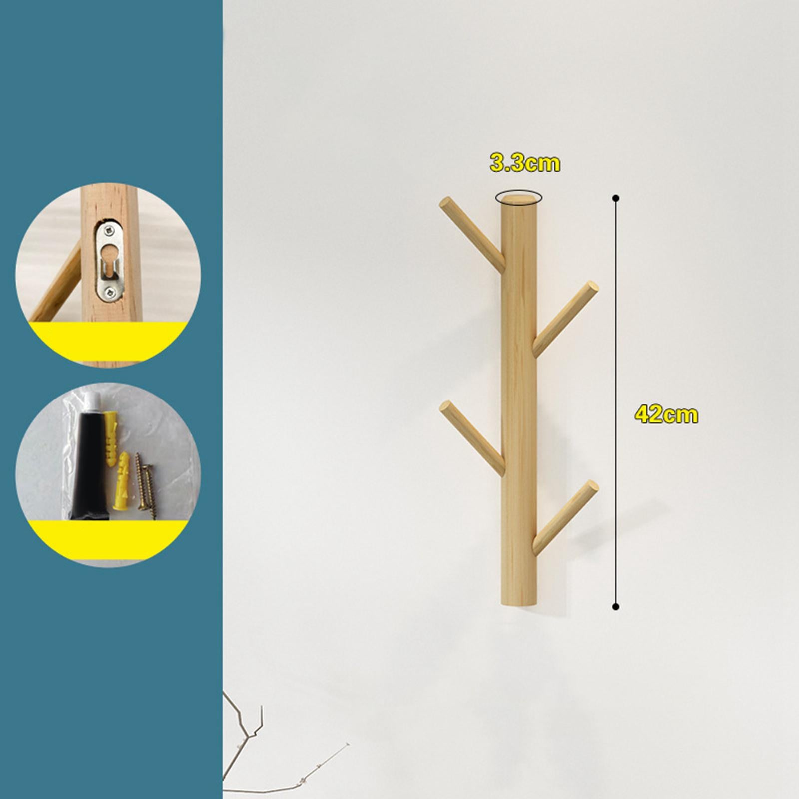 Wall Mounted Clothing Rack Wall Clothing Hanger for Front Door Bathroom Entryway 4 Hook Wood Color