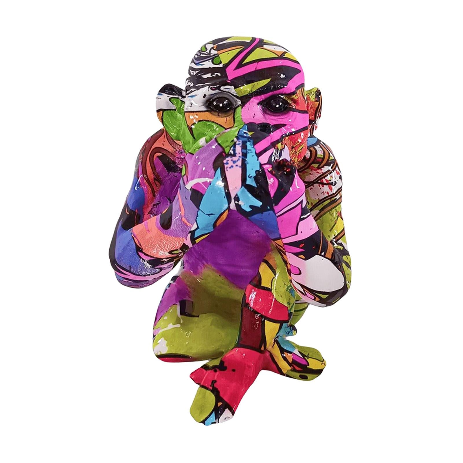 Graffiti Gorilla Statue Stand Artwork Home Decorations for Room Table Office Do not say