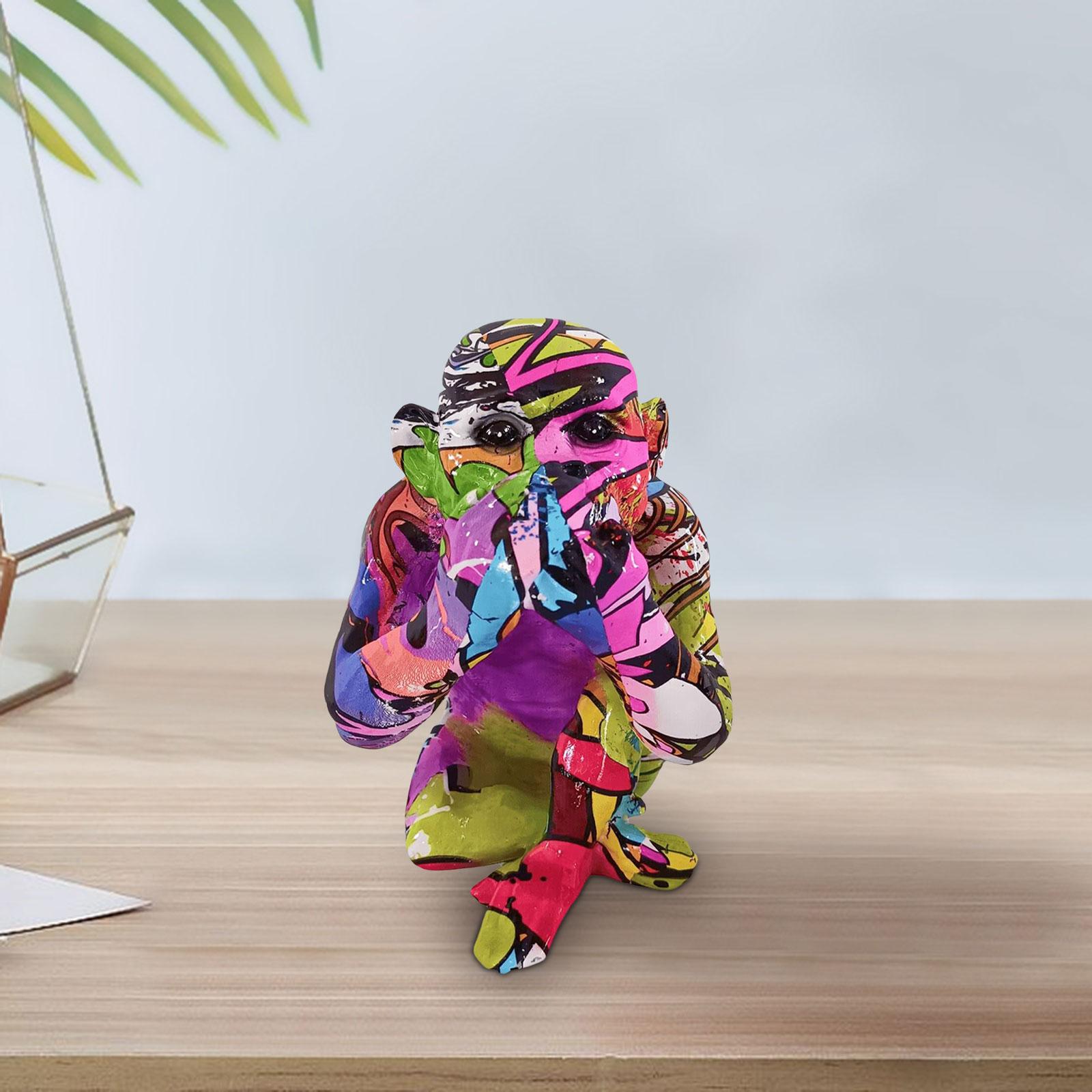 Graffiti Gorilla Statue Stand Artwork Home Decorations for Room Table Office Do not say