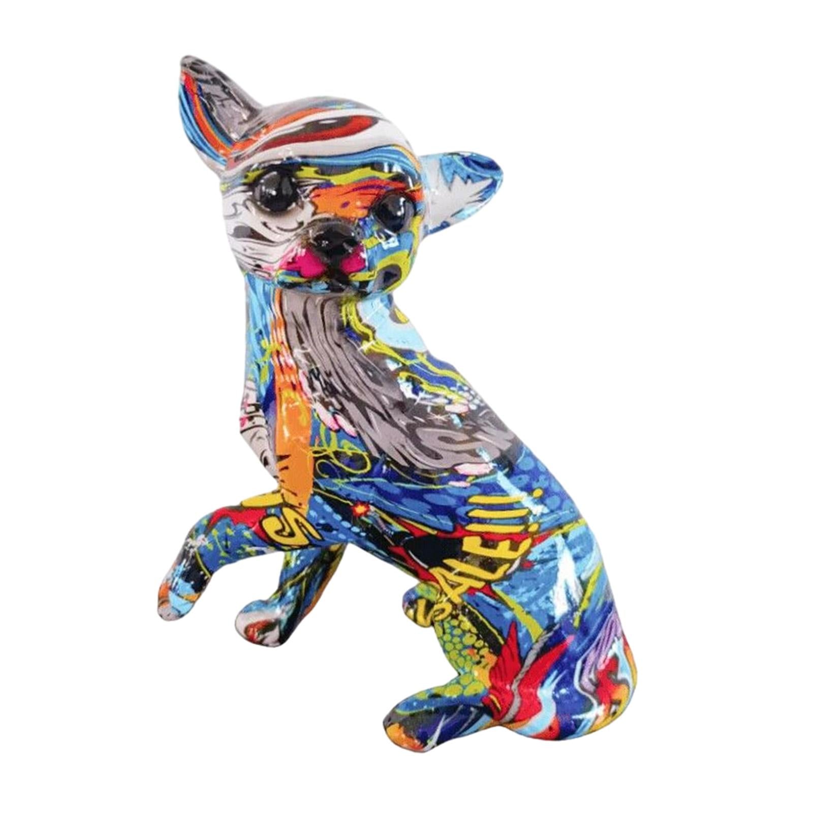 Graffiti Chihuahua Statue Animal Statue Decor for Room Bookshelf Office Gift Style B