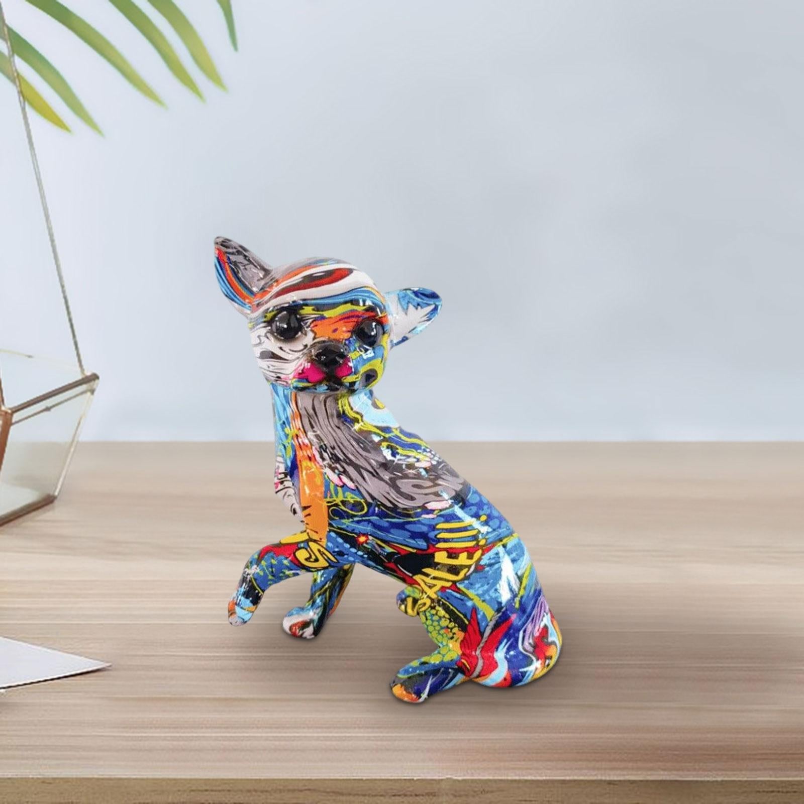 Graffiti Chihuahua Statue Animal Statue Decor for Room Bookshelf Office Gift Style B