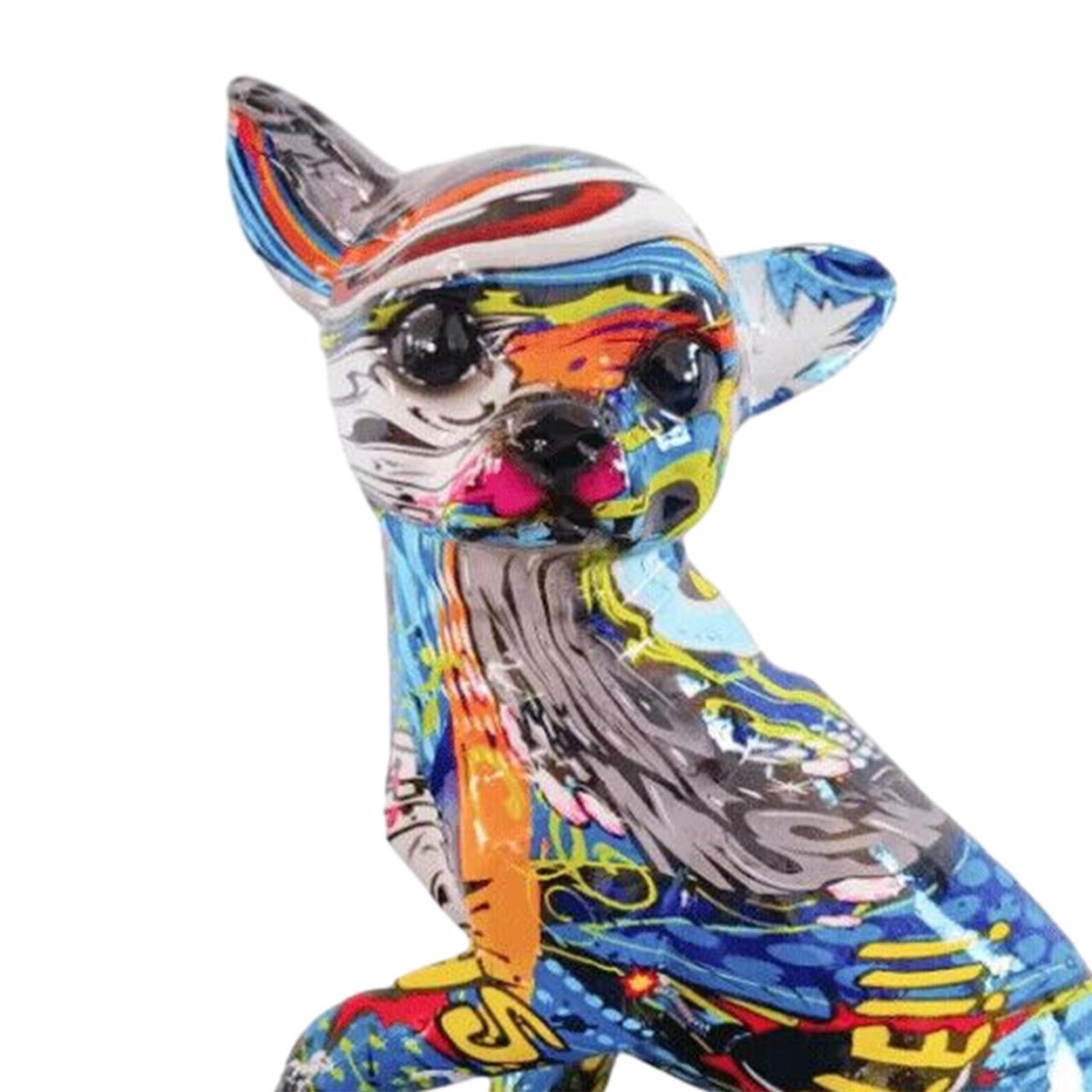 Graffiti Chihuahua Statue Animal Statue Decor for Room Bookshelf Office Gift Style B