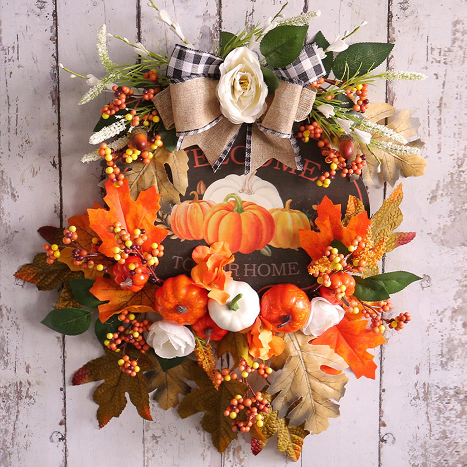 Harvest Fall Wreath Pumpkin Hanger Thanksgiving Wreath for Porch Home Party