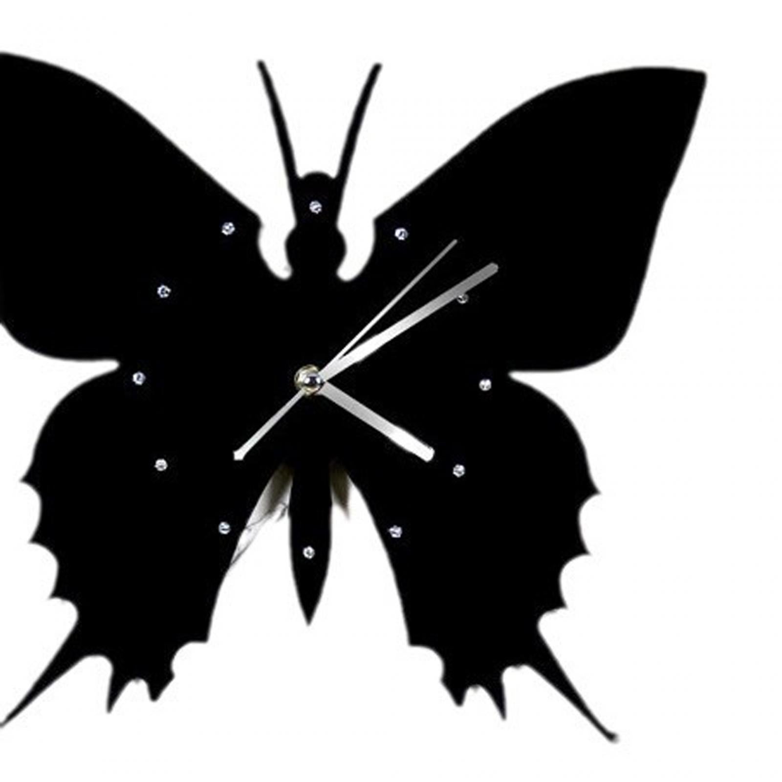 12inch Acrylic Black Butterfly DIY Wall Clock Kit Modern for Bedroom Durable