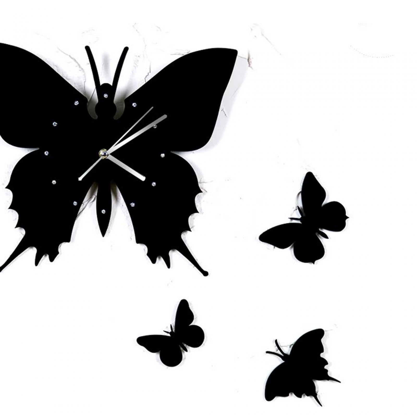 12inch Acrylic Black Butterfly DIY Wall Clock Kit Modern for Bedroom Durable