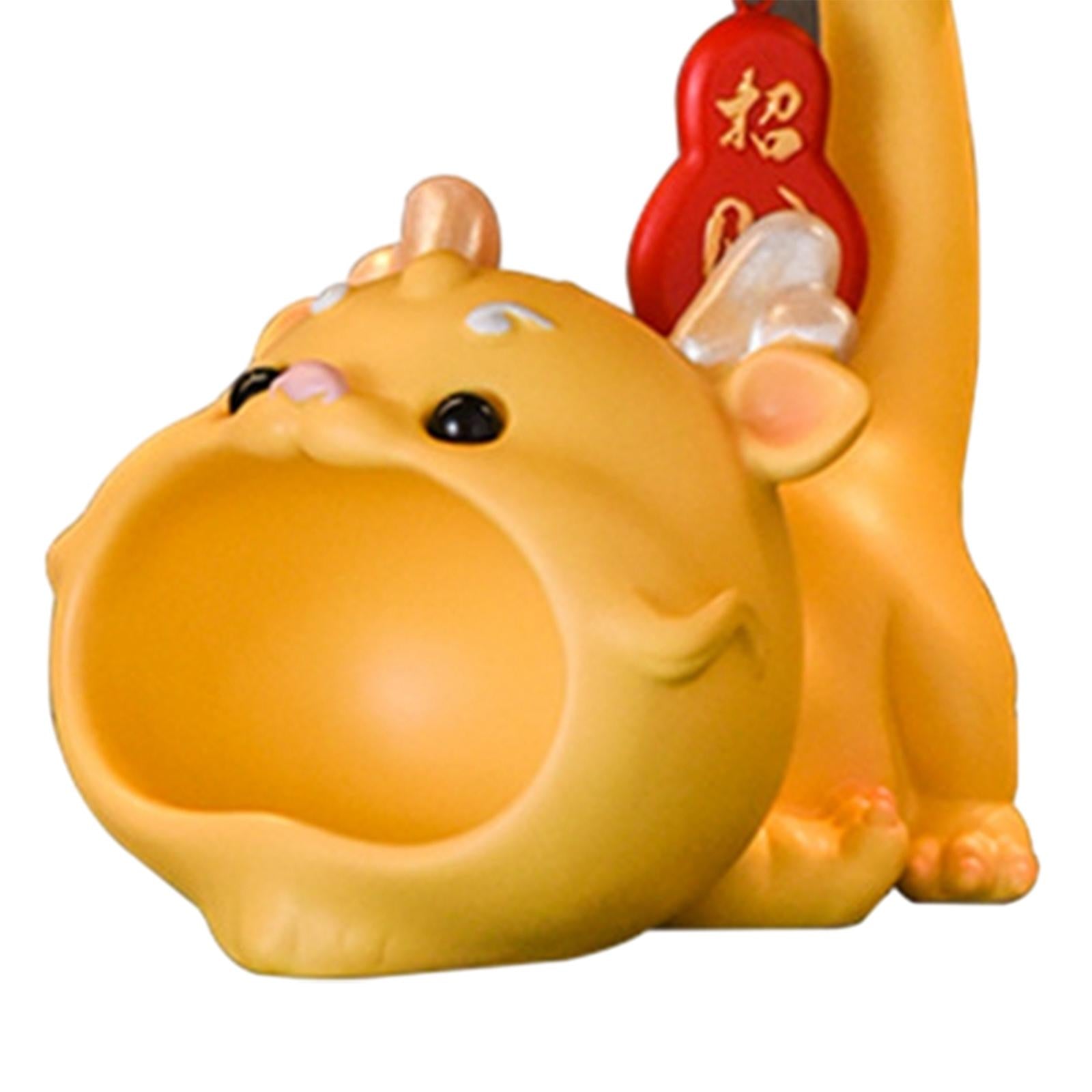 Resin Chinese Dragon Statue with Tray Cute Dragon Decoration for Home Indoor yellow