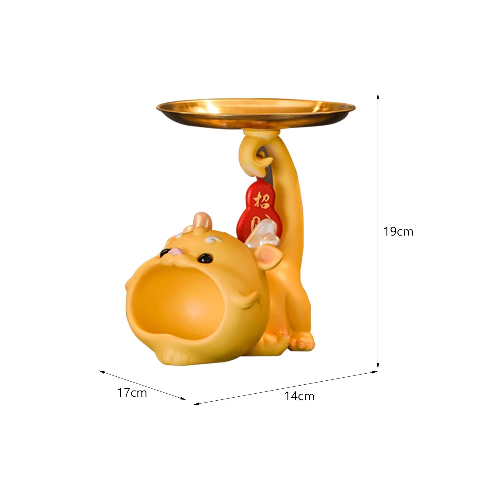 Resin Chinese Dragon Statue with Tray Cute Dragon Decoration for Home Indoor yellow