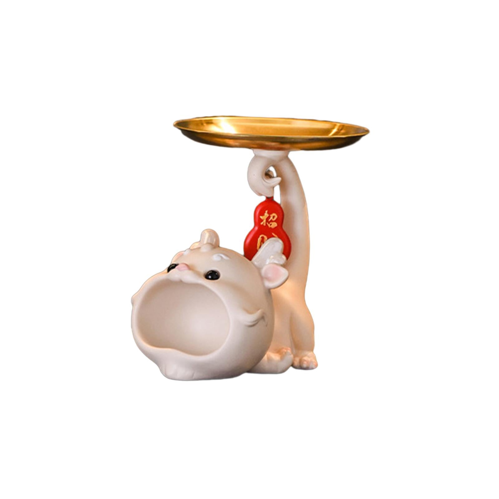 Resin Chinese Dragon Statue with Tray Cute Dragon Decoration for Home Indoor pink