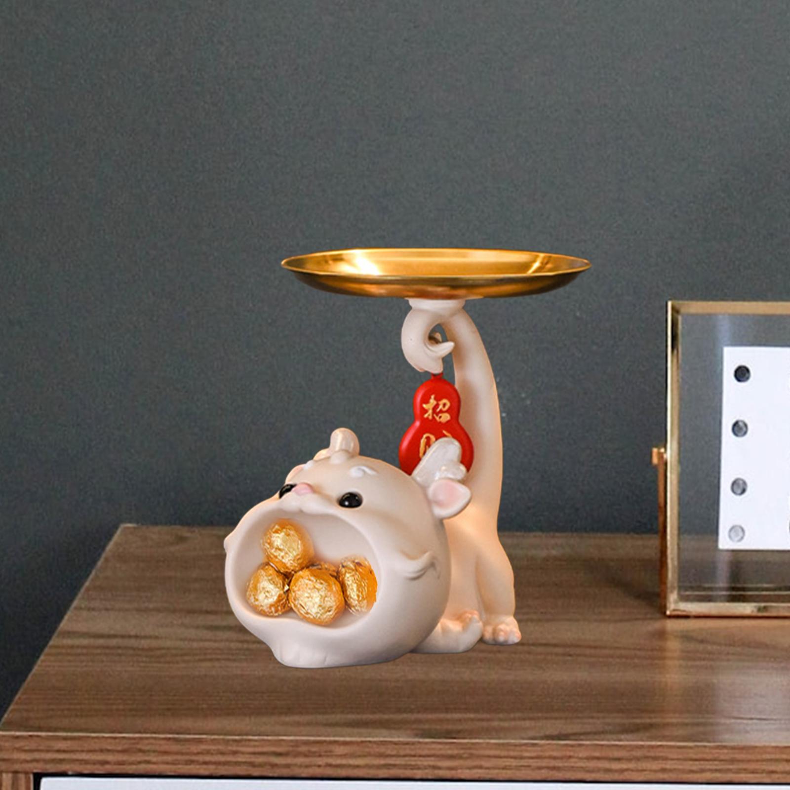 Resin Chinese Dragon Statue with Tray Cute Dragon Decoration for Home Indoor pink