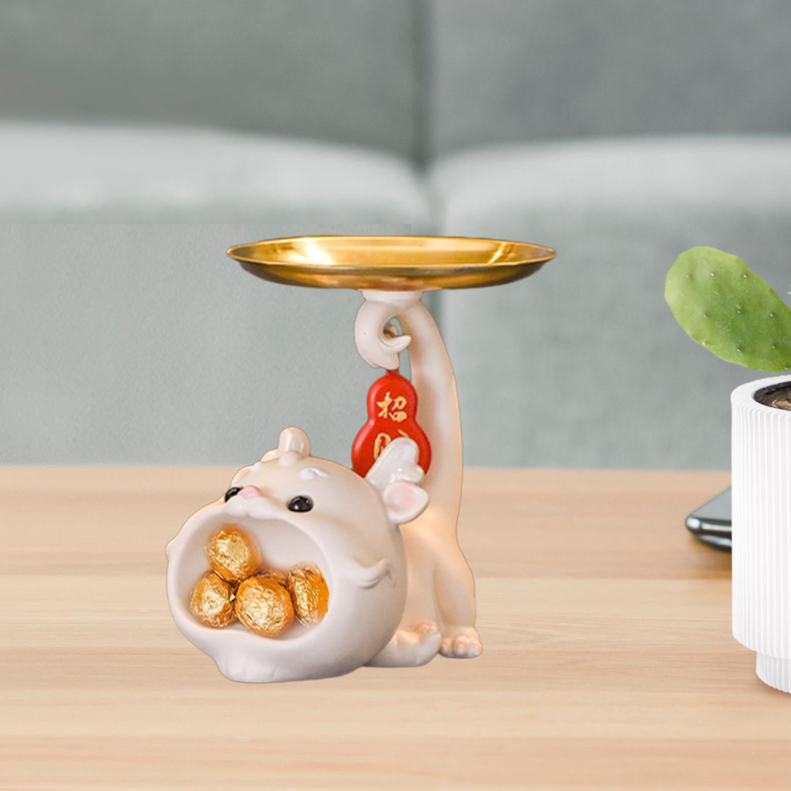 Resin Chinese Dragon Statue with Tray Cute Dragon Decoration for Home Indoor pink