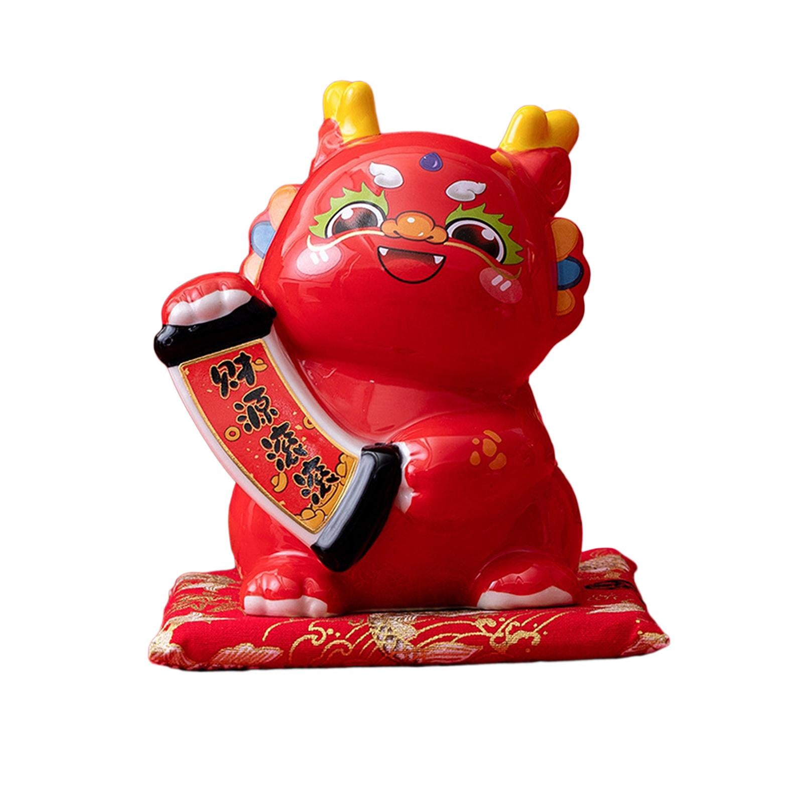Porcelain Chinese Year Dragon Figures Canister Piggy Bank for Holidays Decor Style B