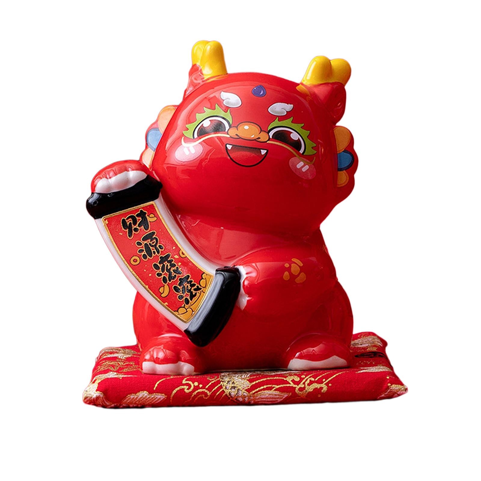 Porcelain Chinese Year Dragon Figures Canister Piggy Bank for Holidays Decor Style B