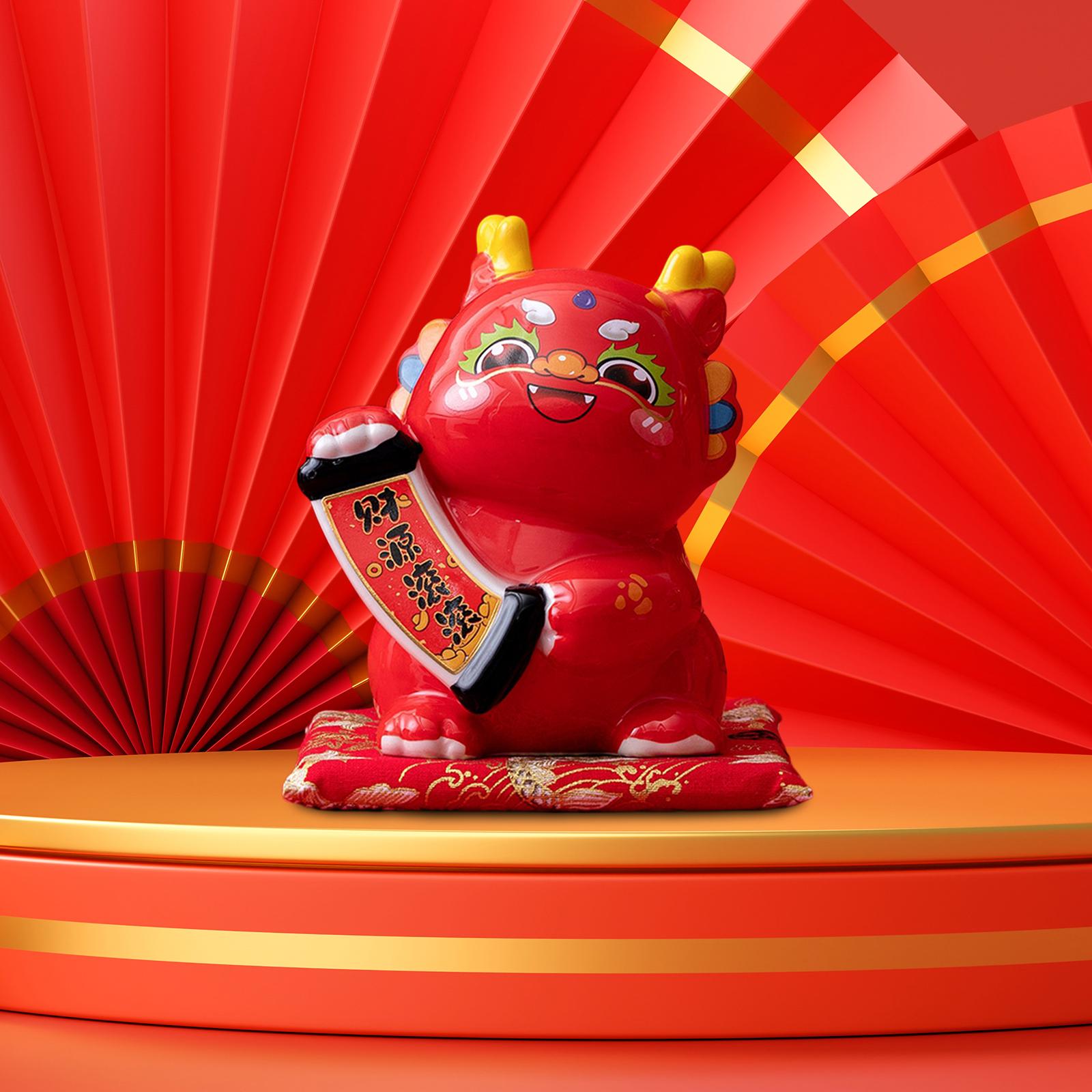 Porcelain Chinese Year Dragon Figures Canister Piggy Bank for Holidays Decor Style B