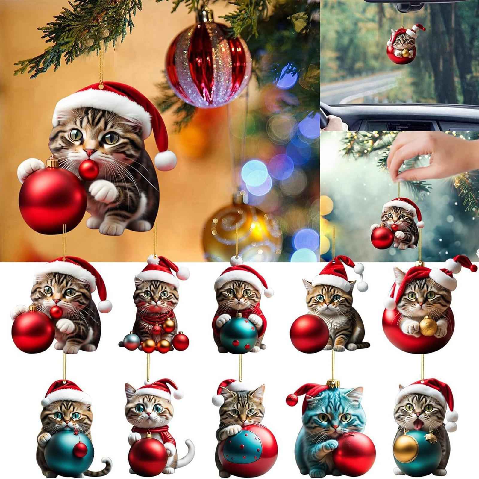 Christmas Cat Decoration 2023 Wall Holiday Party Fireplace Christmas Pendant Style A