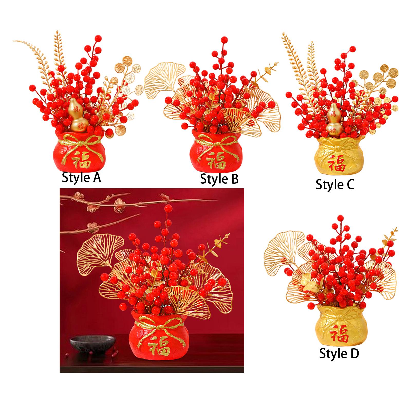 Chinese New Year Feng Shui Treasure Basin Vase Decor Congratulatory Gift Style A