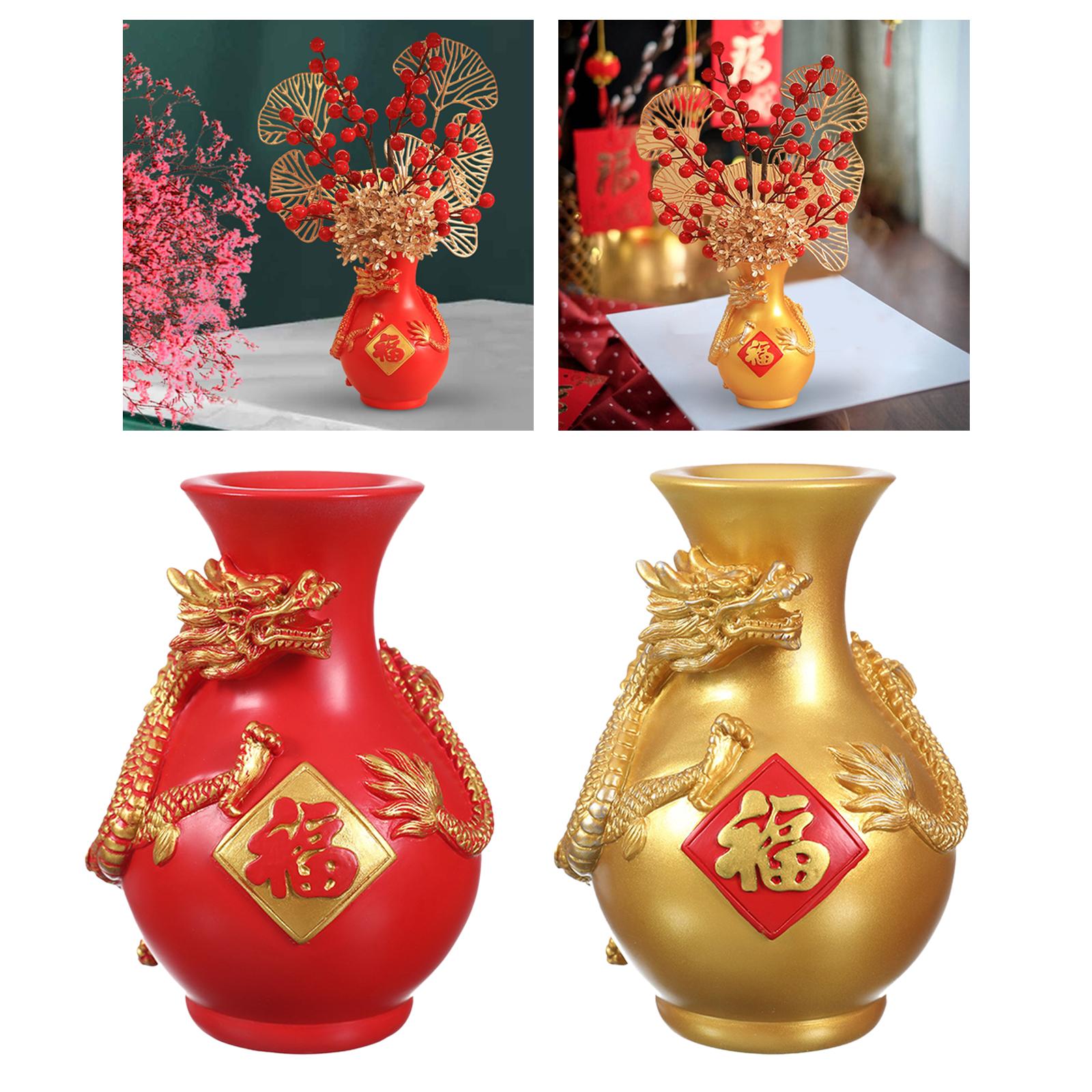 Flower Vase Modern Vase Tabletop Vase Dragon Vase for Porch Bookshelf Office Red