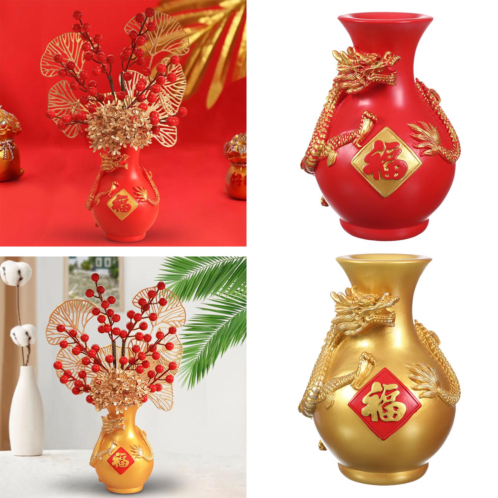 Flower Vase Modern Vase Tabletop Vase Dragon Vase for Porch Bookshelf Office Red