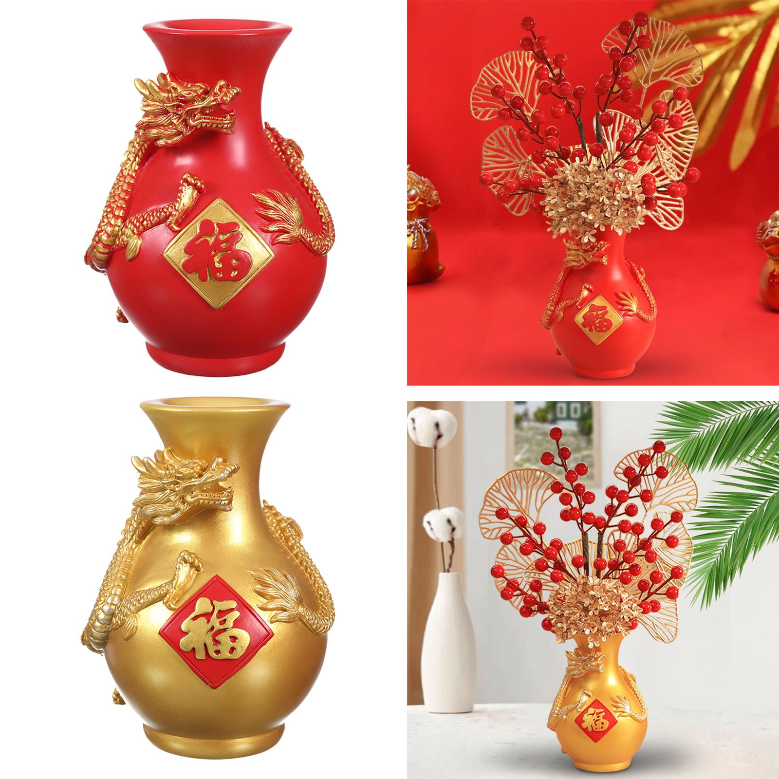 Flower Vase Modern Vase Tabletop Vase Dragon Vase for Porch Bookshelf Office Red