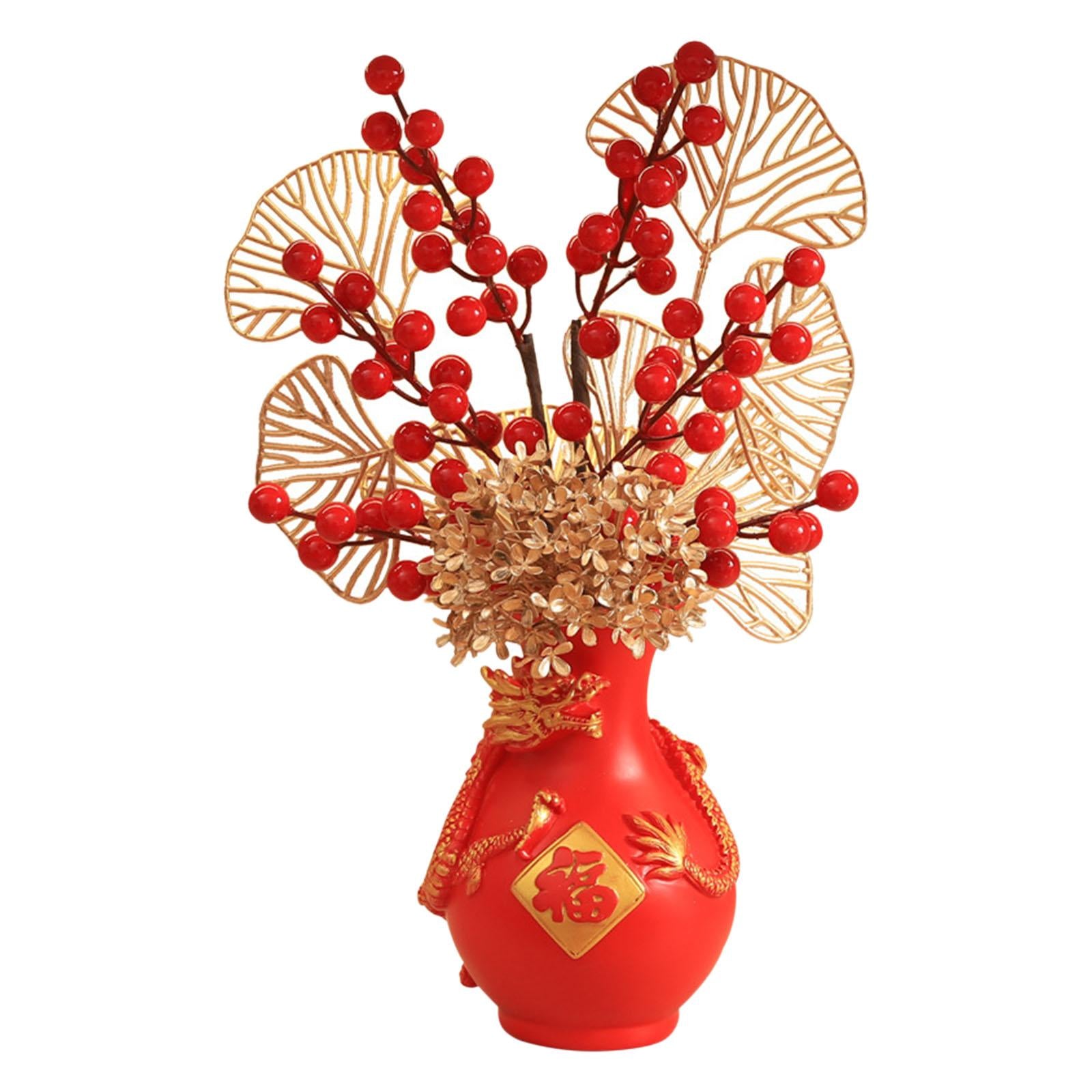 Flower Vase Modern Vase Tabletop Vase Dragon Vase for Porch Bookshelf Office Red