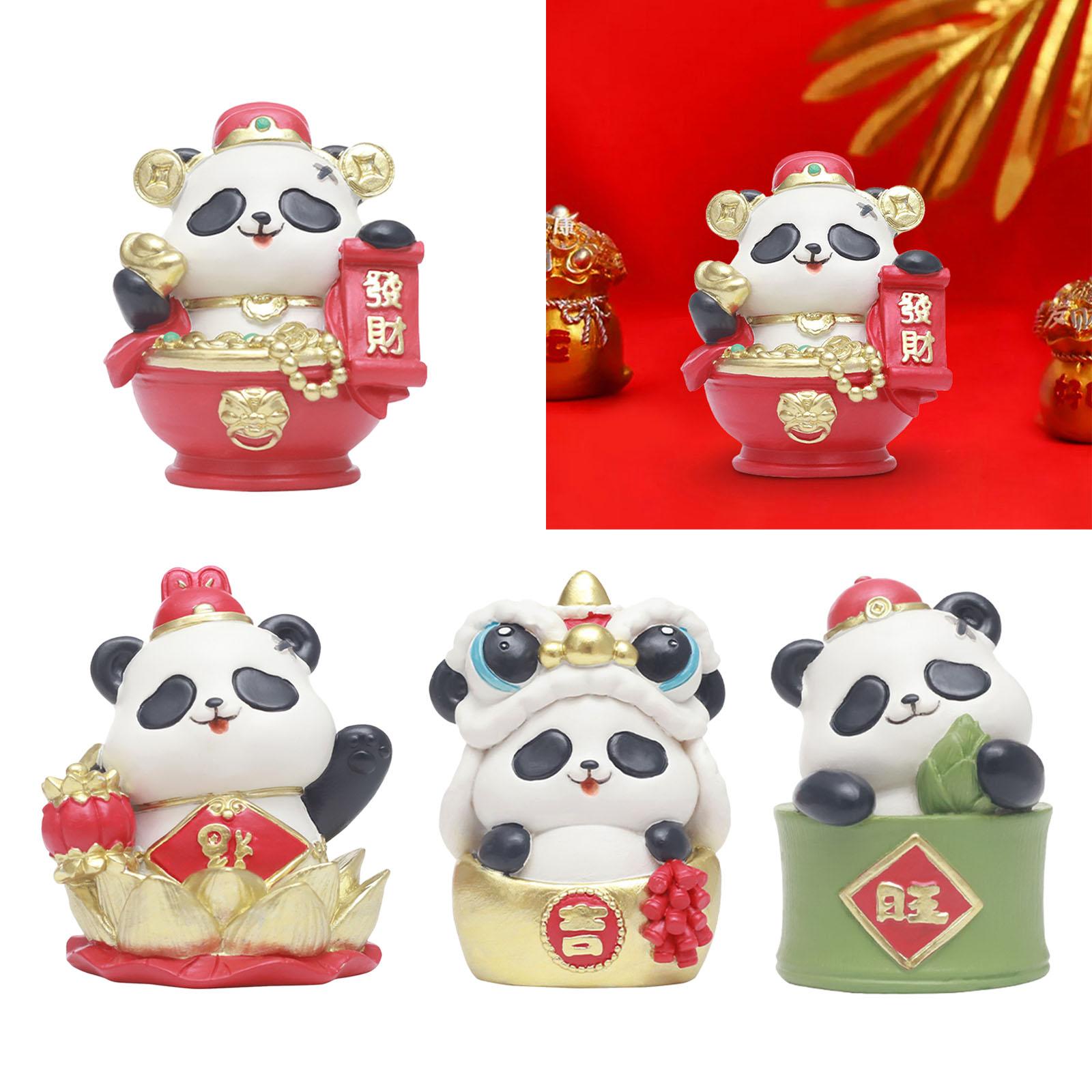 Chinese New Year Panda Figurine Table Ornament Handmade for Wall Shelf Decor Style A