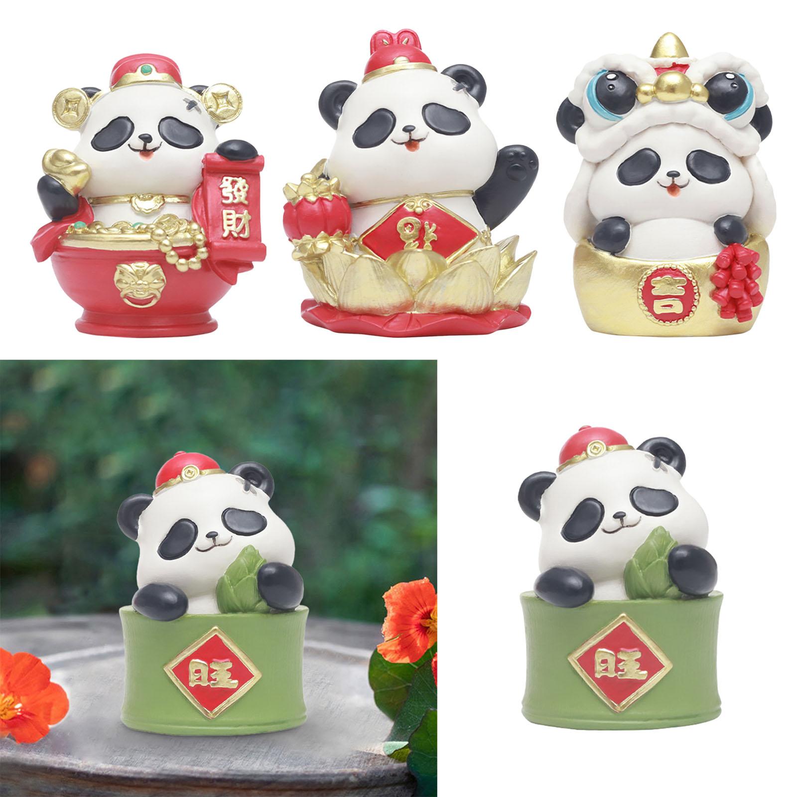 Chinese New Year Panda Figurine Table Ornament Handmade for Wall Shelf Decor Style A