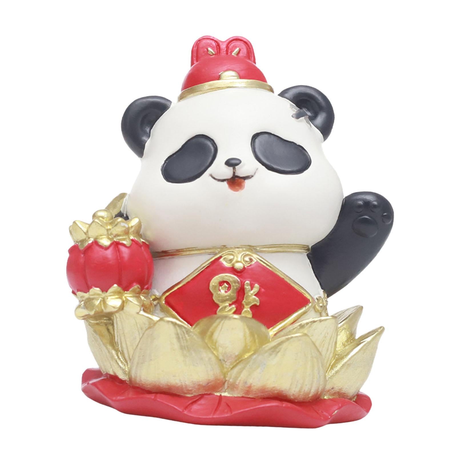 Chinese New Year Panda Figurine Table Ornament Handmade for Wall Shelf Decor Style B