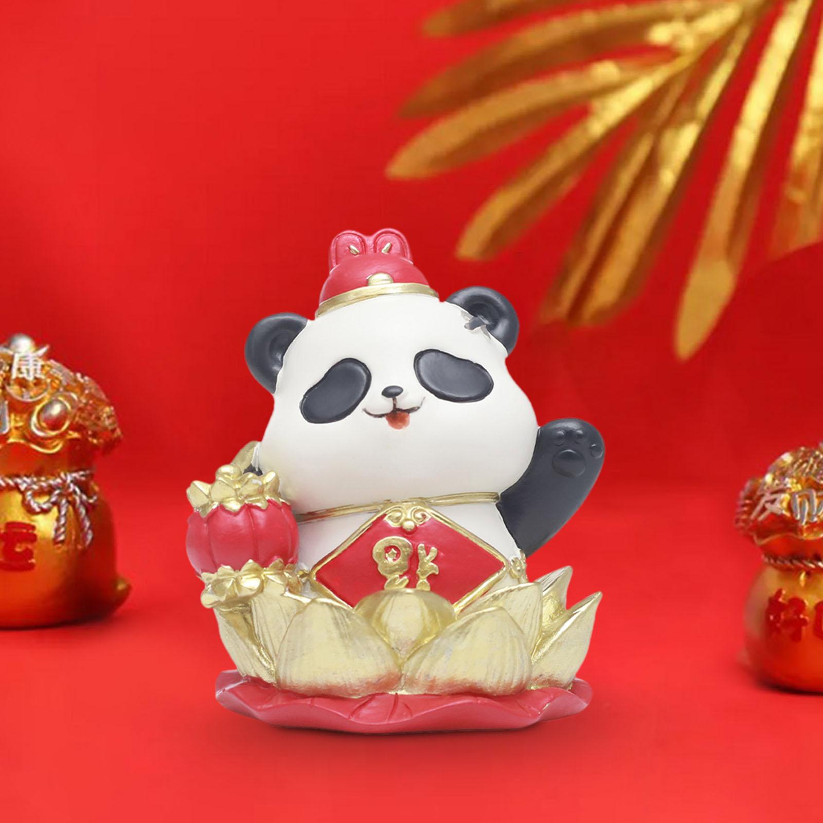 Chinese New Year Panda Figurine Table Ornament Handmade for Wall Shelf Decor Style B
