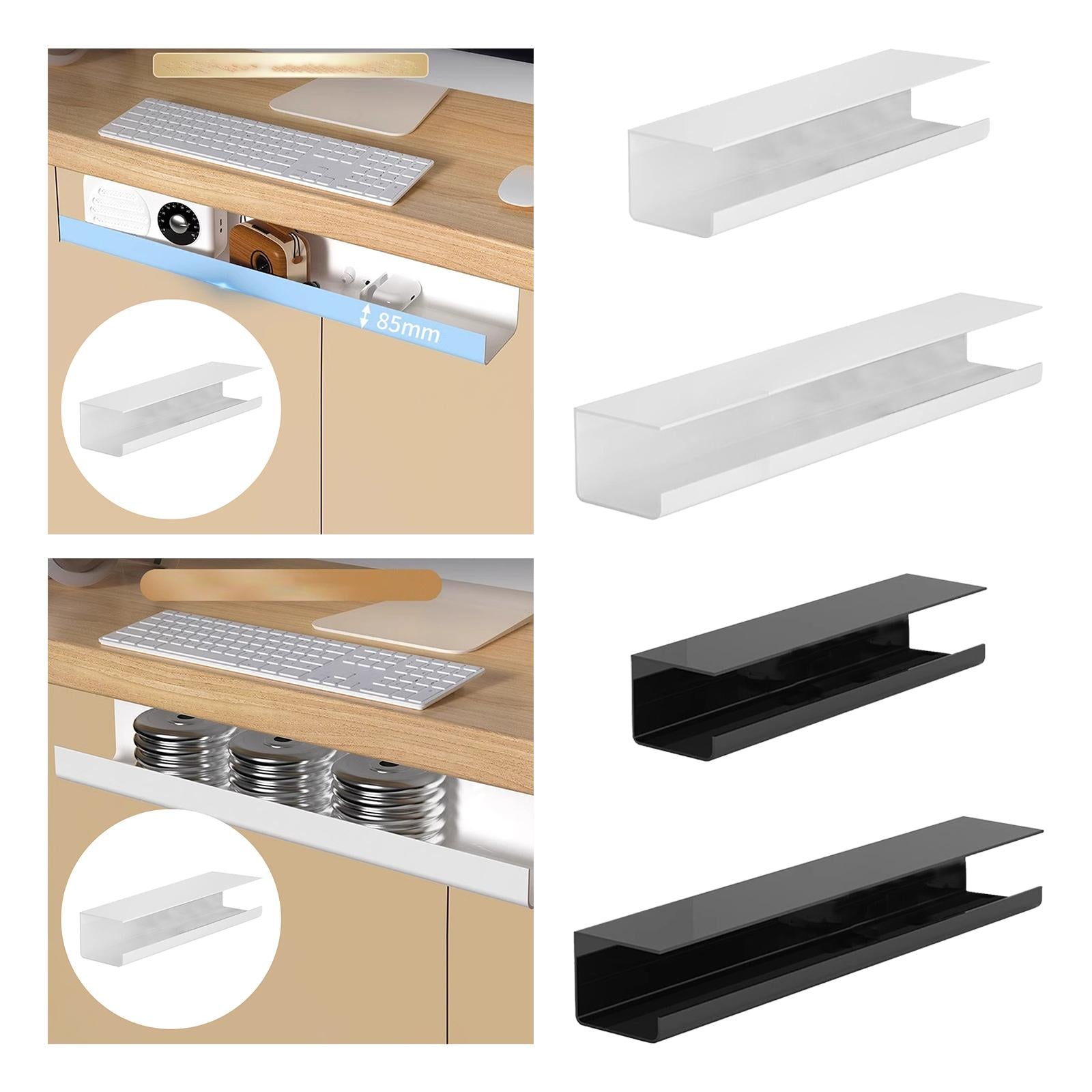 under Desk Cable Management Tray Wire Management Tray for Home Desk Computer White 40cm