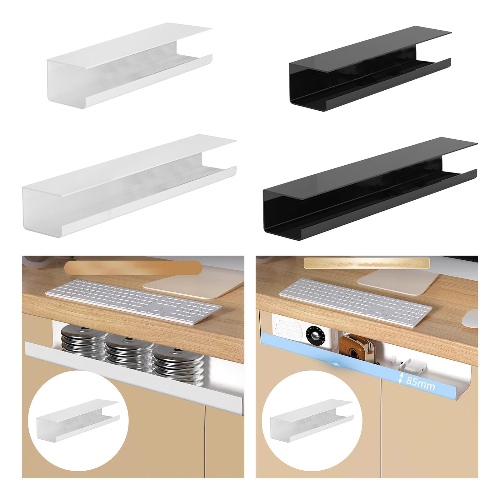 under Desk Cable Management Tray Wire Management Tray for Home Desk Computer White 40cm