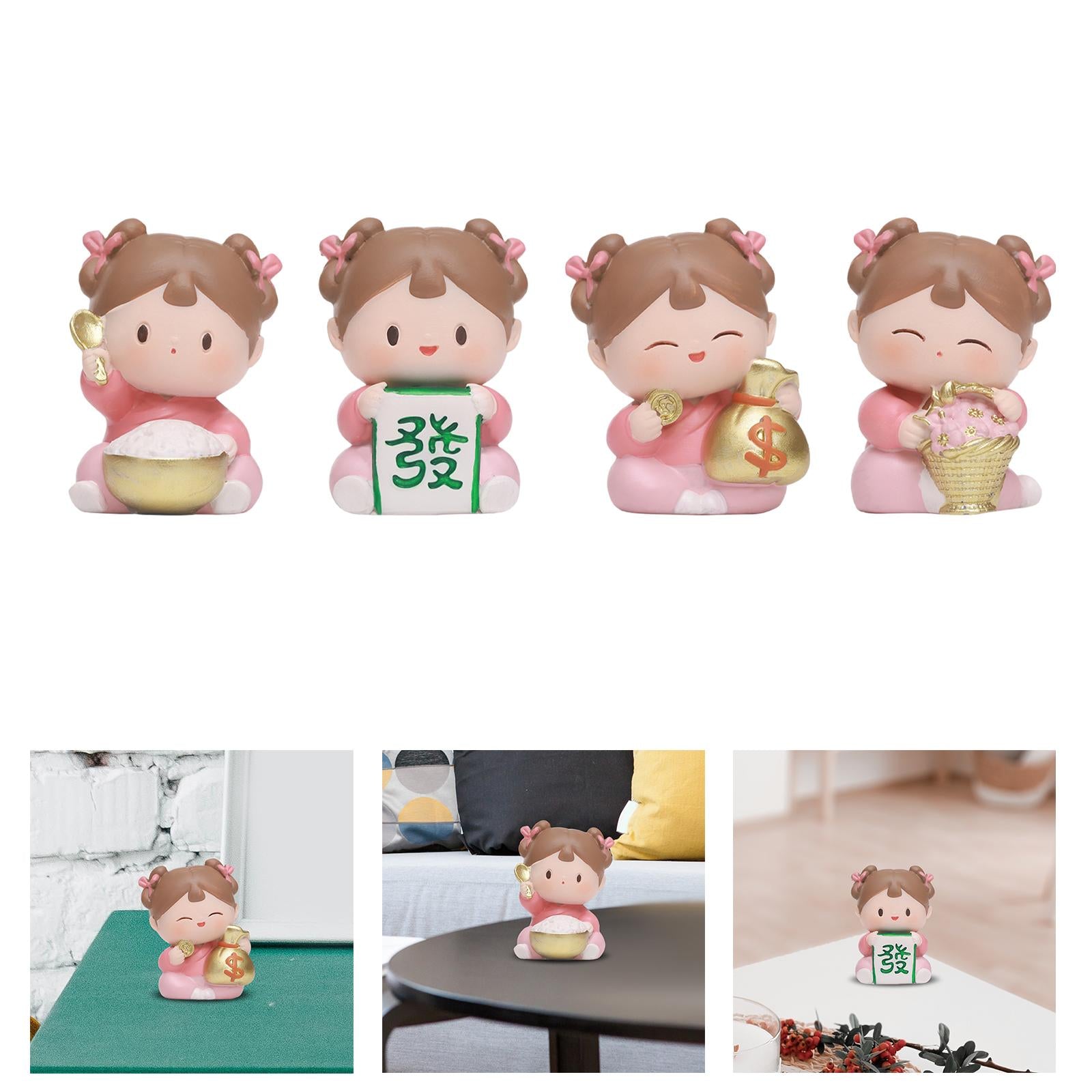 Traditional Chinese Girls Statue Resin Sculpture Cabinet Miniature Figurines 4cmx4cmx6cm with Rice Bowl