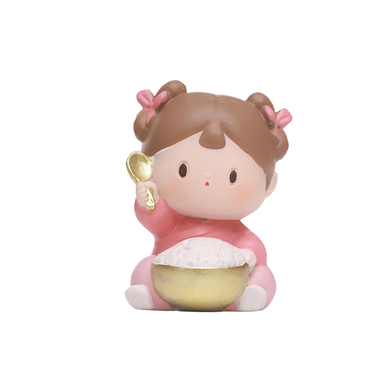 Traditional Chinese Girls Statue Resin Sculpture Cabinet Miniature Figurines 4cmx4cmx6cm with Rice Bowl