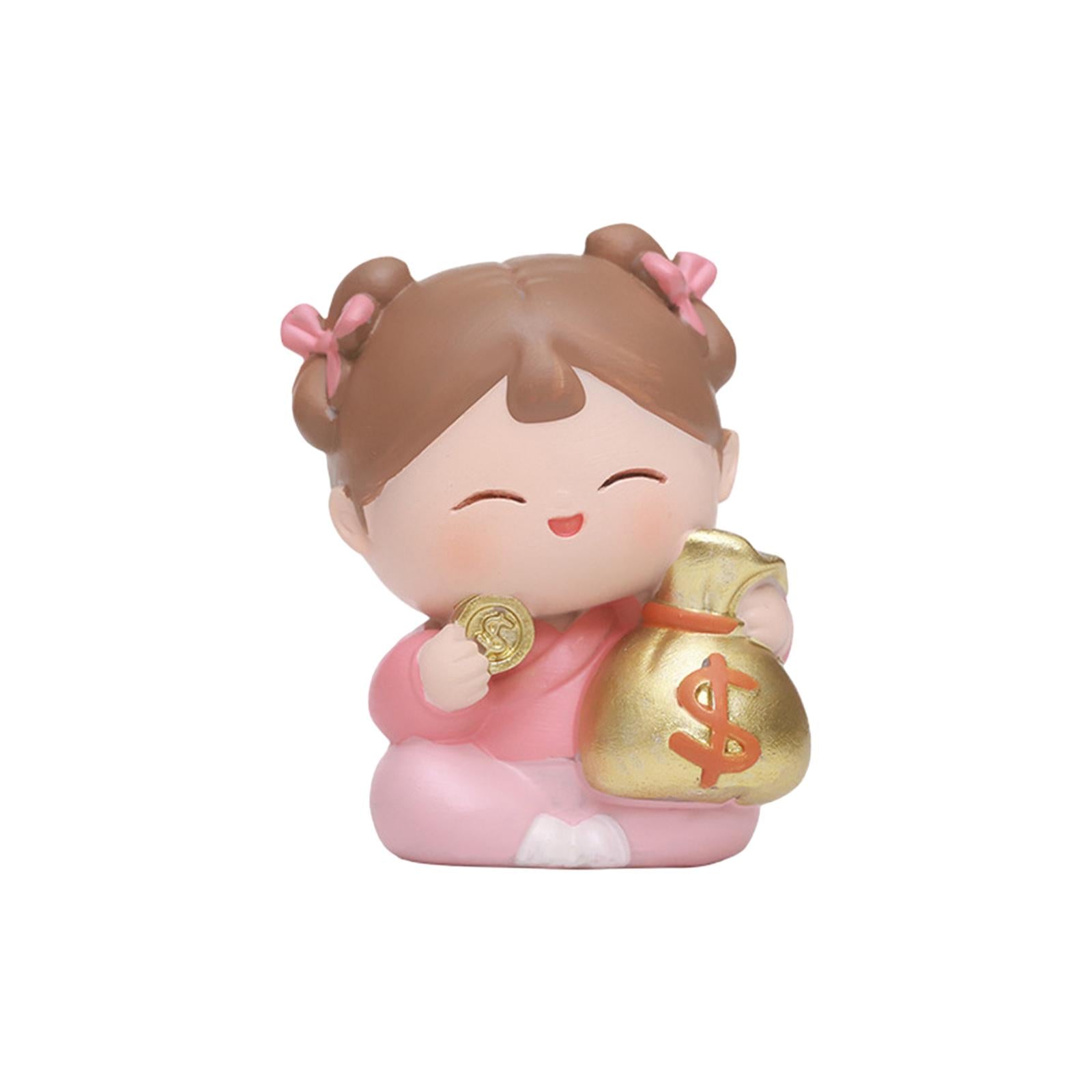 Traditional Chinese Girls Statue Resin Sculpture Cabinet Miniature Figurines 4.5cmx3.5cmx6cm with Purse