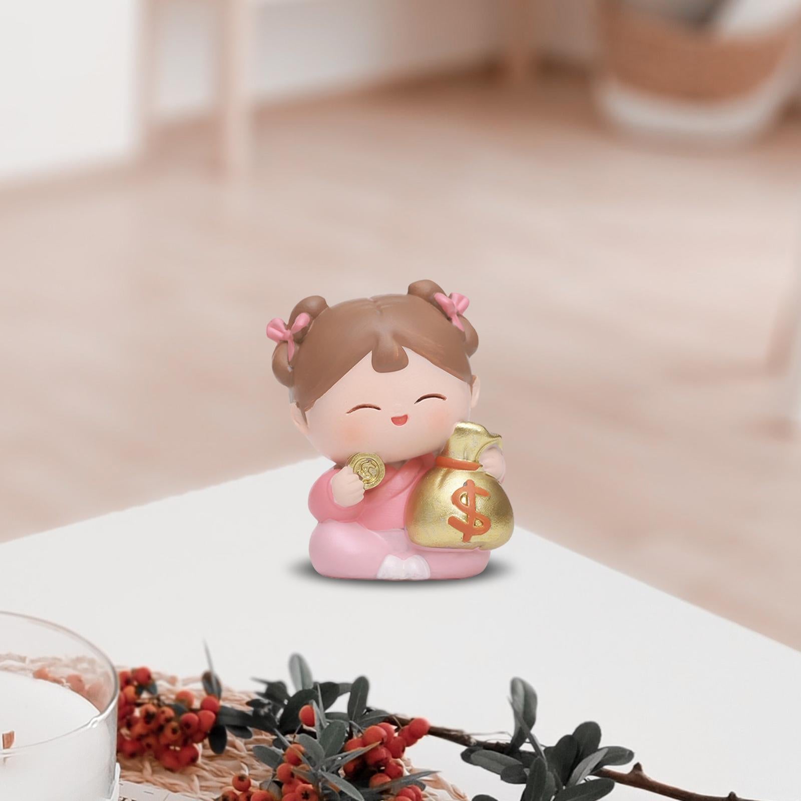 Traditional Chinese Girls Statue Resin Sculpture Cabinet Miniature Figurines 4.5cmx3.5cmx6cm with Purse