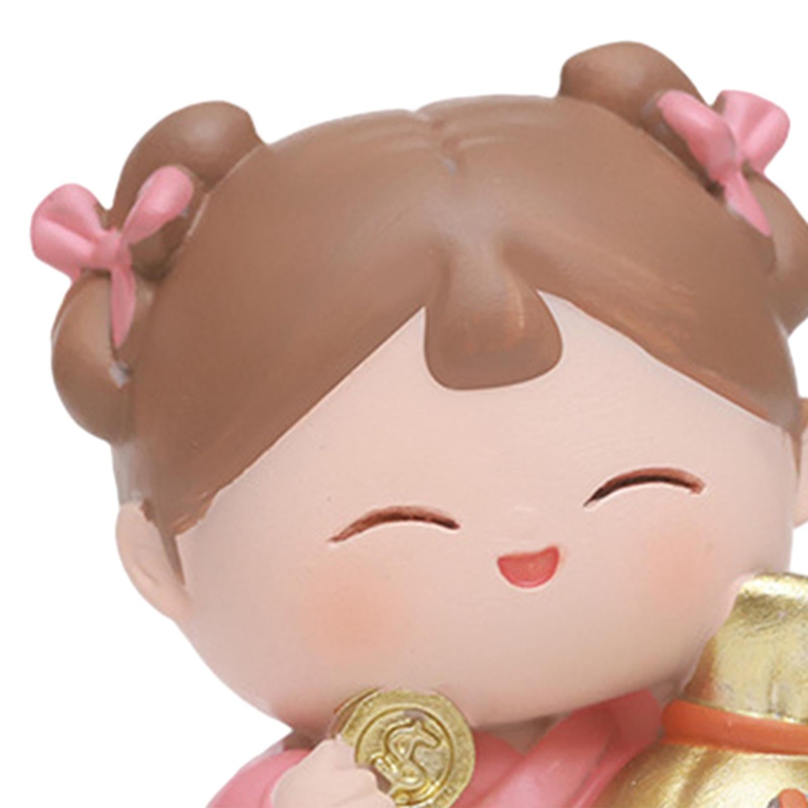 Traditional Chinese Girls Statue Resin Sculpture Cabinet Miniature Figurines 4.5cmx3.5cmx6cm with Purse