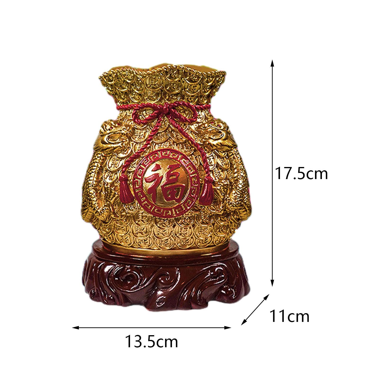 Chinese New Year Feng Shui Blessing Bag Vase Decor Sculpture for Living Room Dark Gold