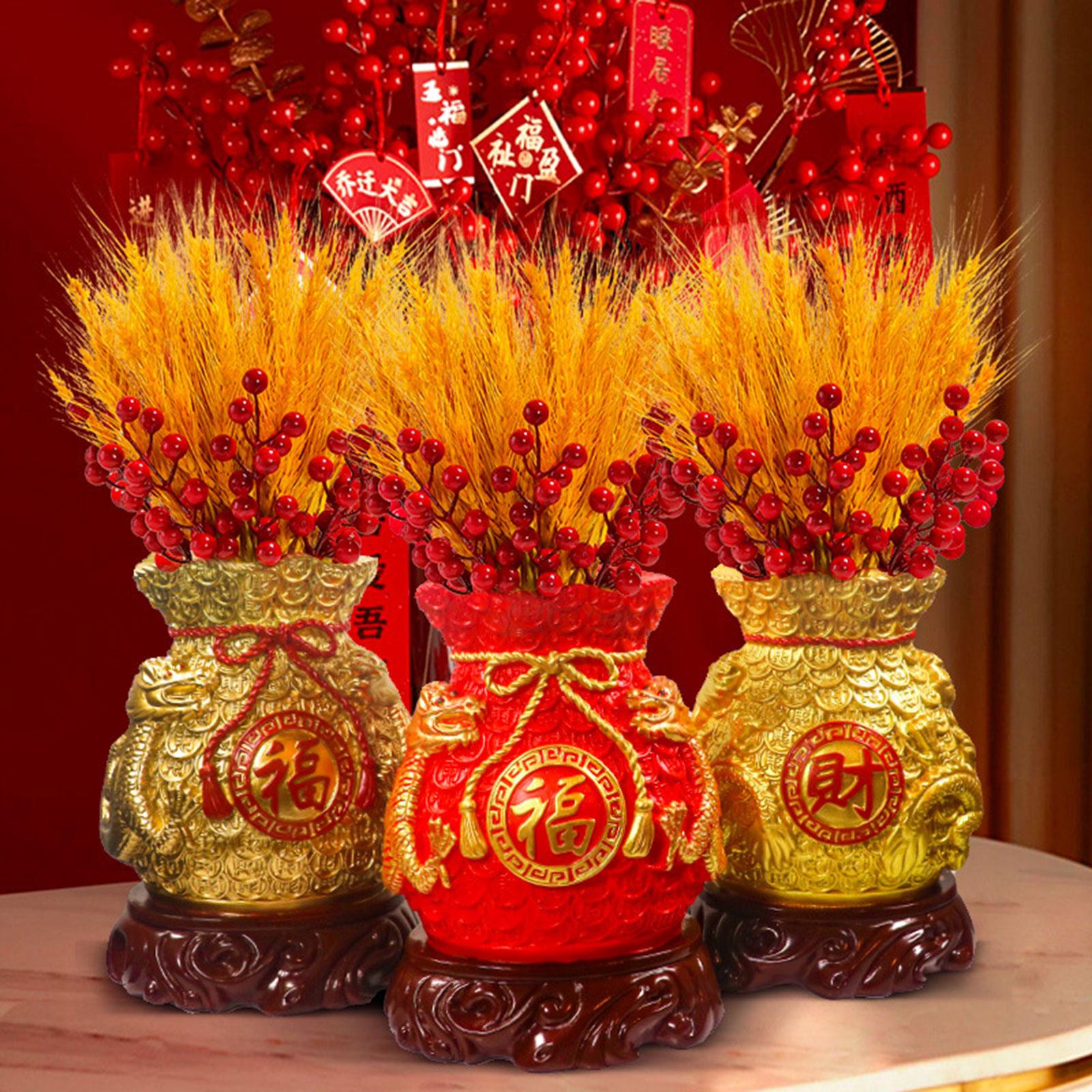 Chinese New Year Feng Shui Blessing Bag Vase Decor Sculpture for Living Room Dark Gold