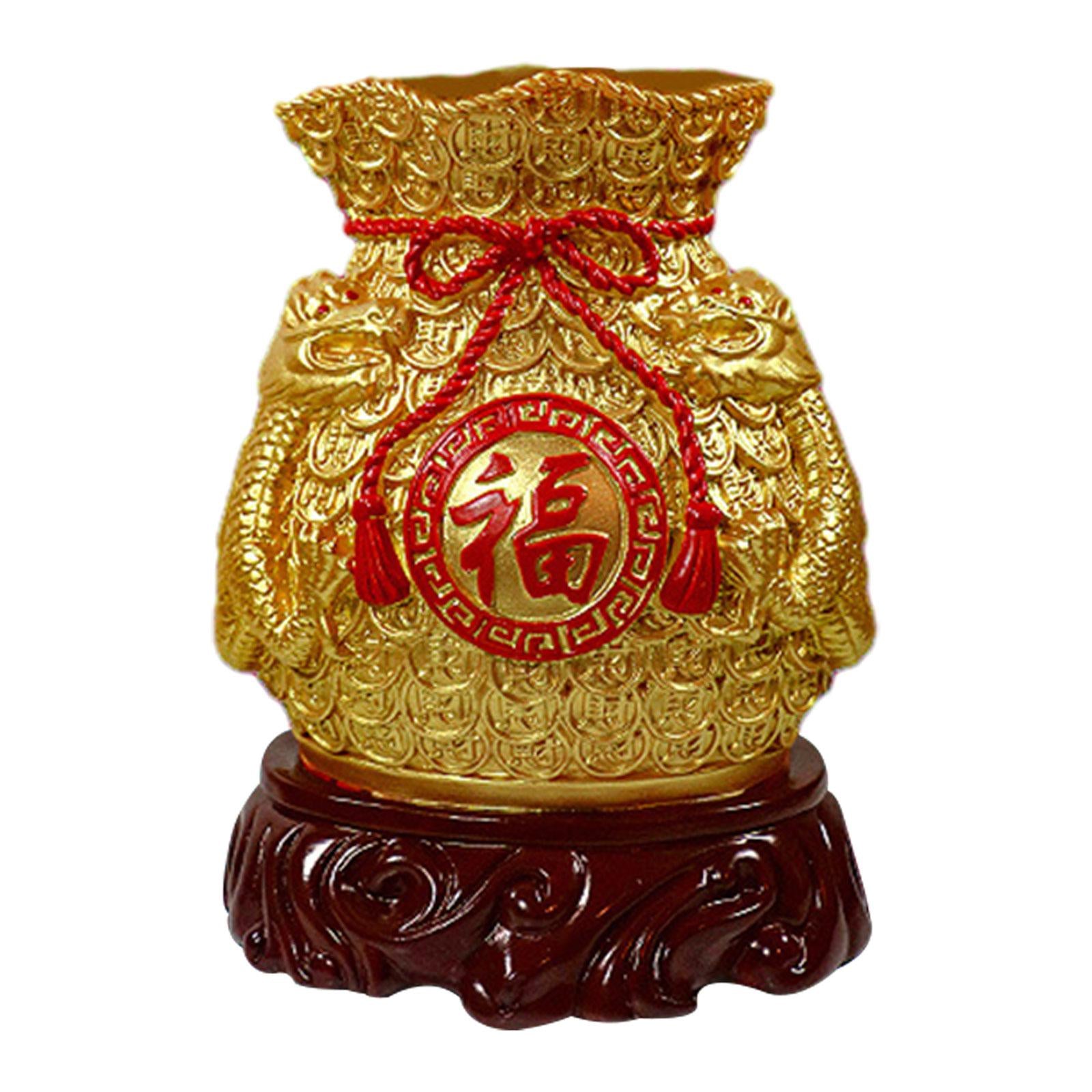 Chinese New Year Feng Shui Blessing Bag Vase Decor Sculpture for Living Room Gold