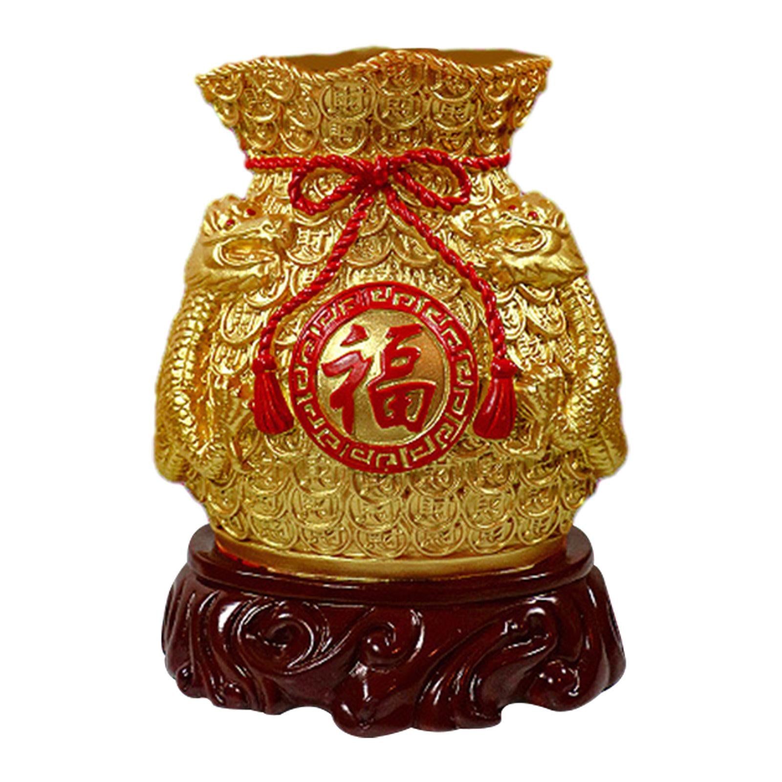 Chinese New Year Feng Shui Blessing Bag Vase Decor Sculpture for Living Room Gold