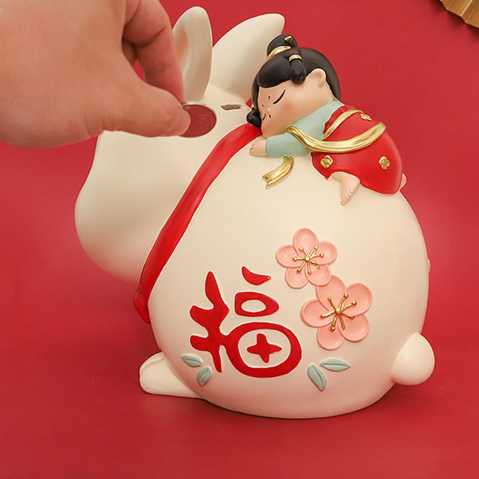 Resin Rabbit Figurine Piggy Bank Exquisite Delicate Decorative Rabbit Statue