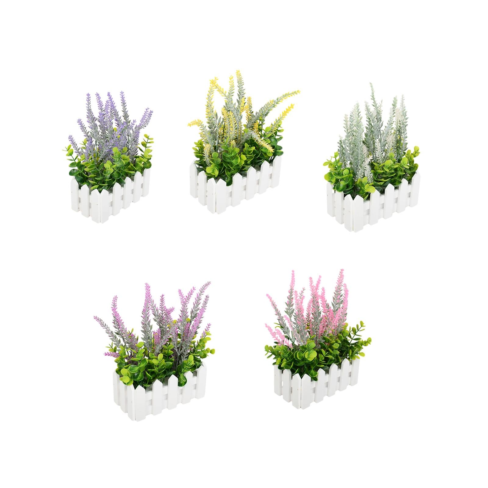 Artificial Flower Plant Potted in Picket Fence for Office Room Decor Wedding violet