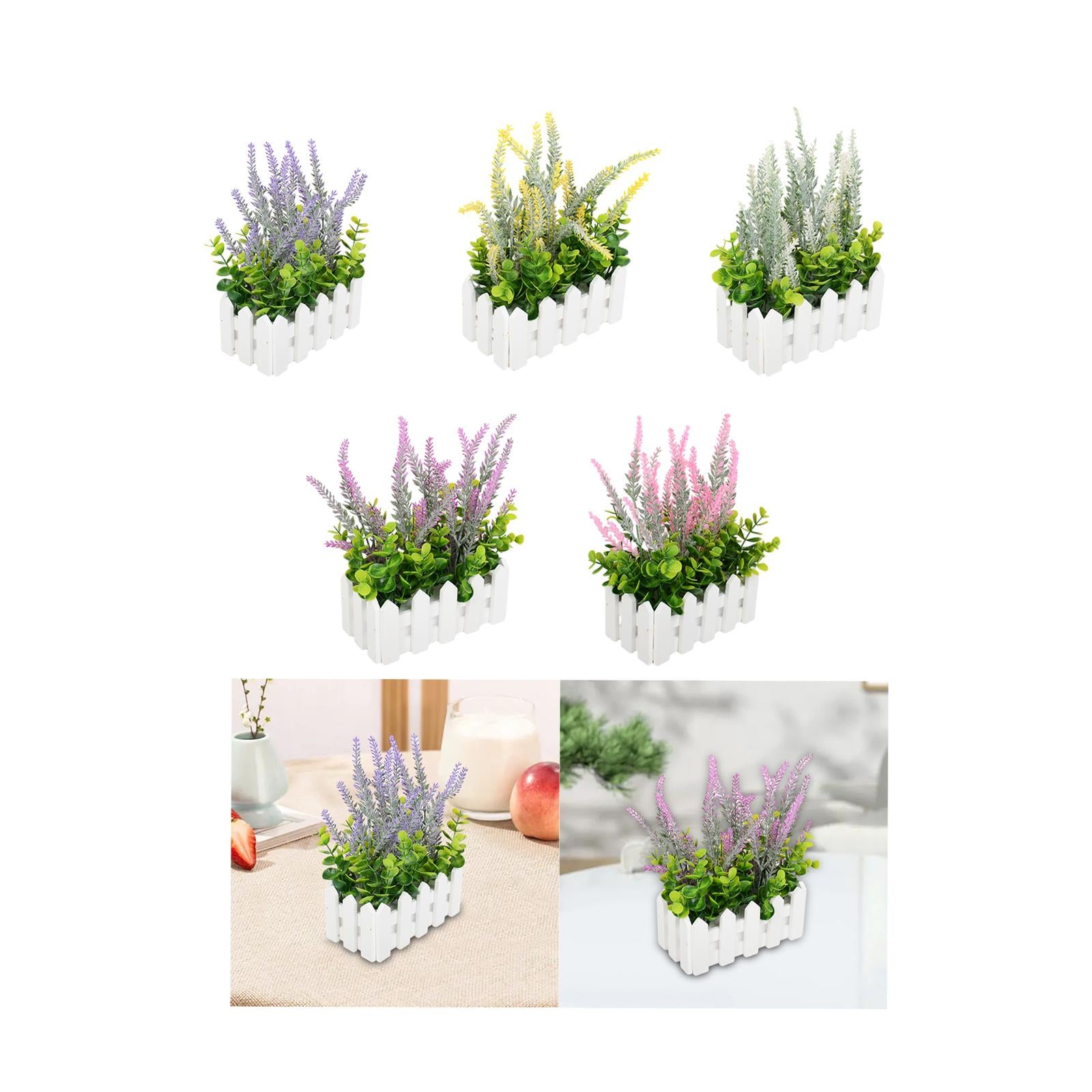 Artificial Flower Plant Potted in Picket Fence for Office Room Decor Wedding violet