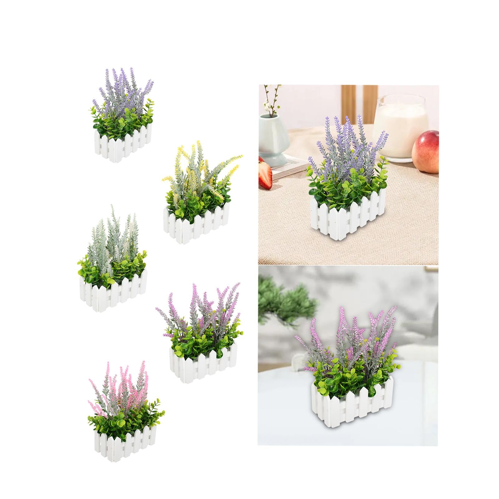 Artificial Flower Plant Potted in Picket Fence for Office Room Decor Wedding violet