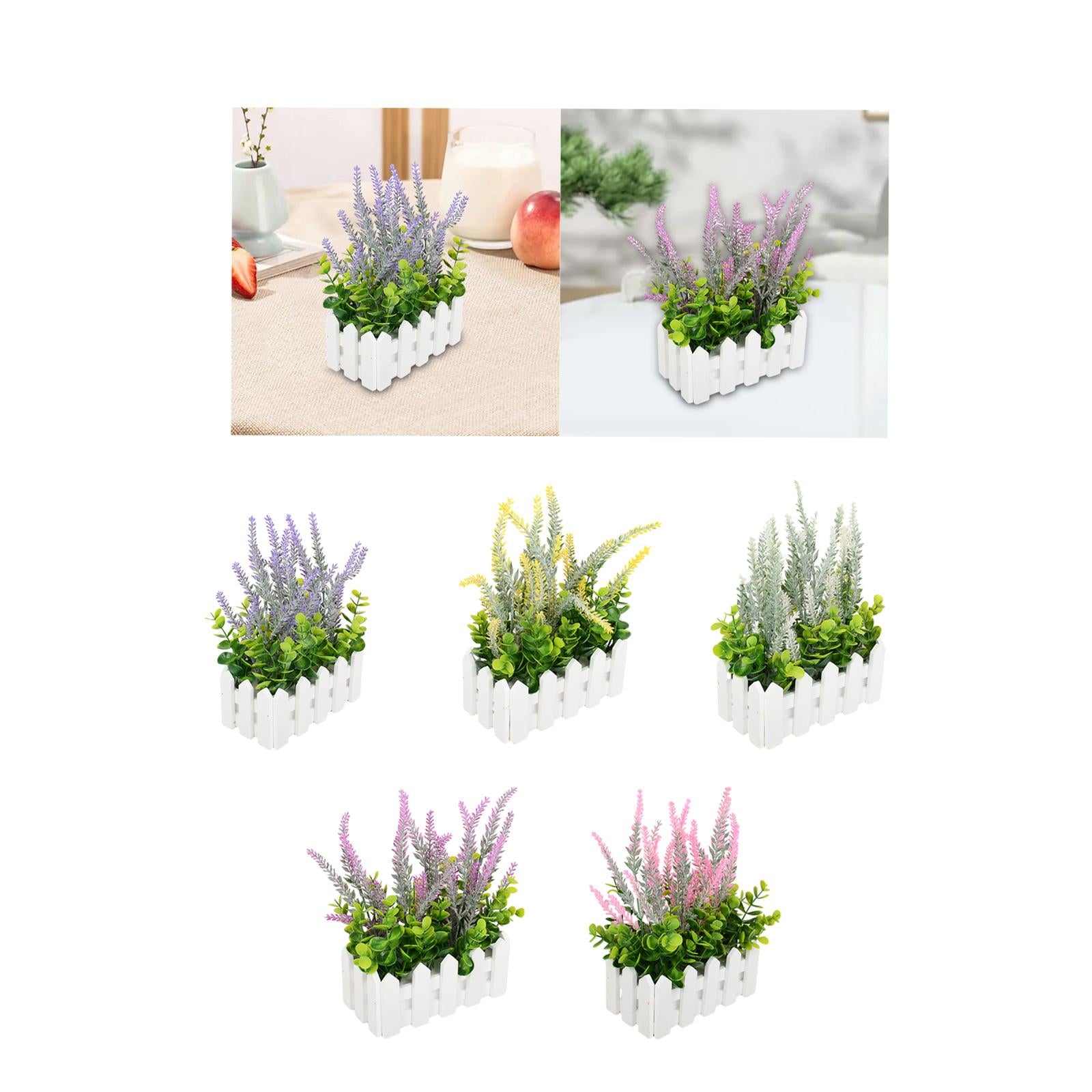 Artificial Flower Plant Potted in Picket Fence for Office Room Decor Wedding violet