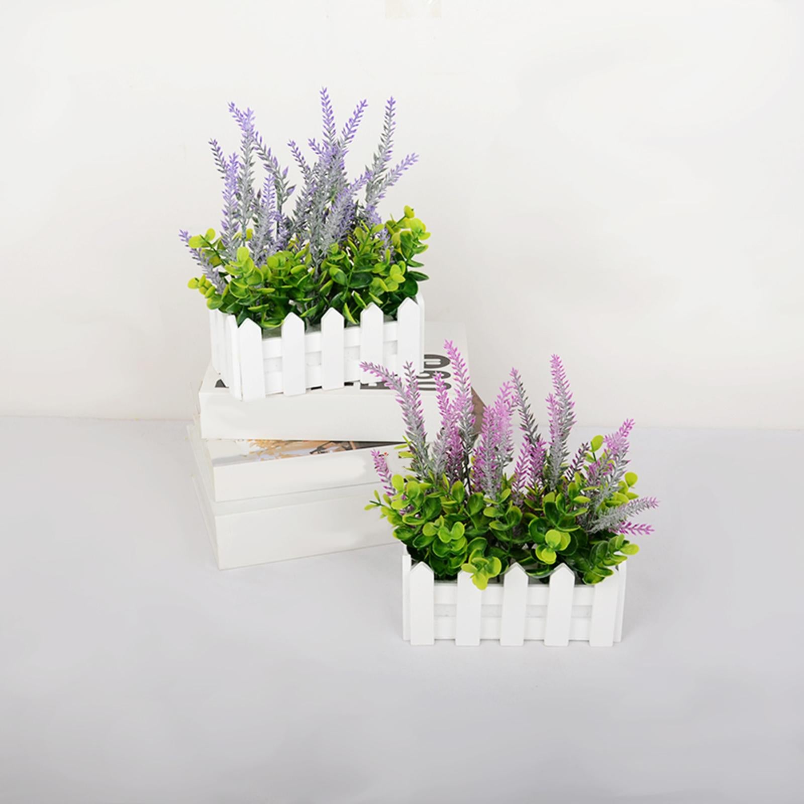 Artificial Flower Plant Potted in Picket Fence for Office Room Decor Wedding violet