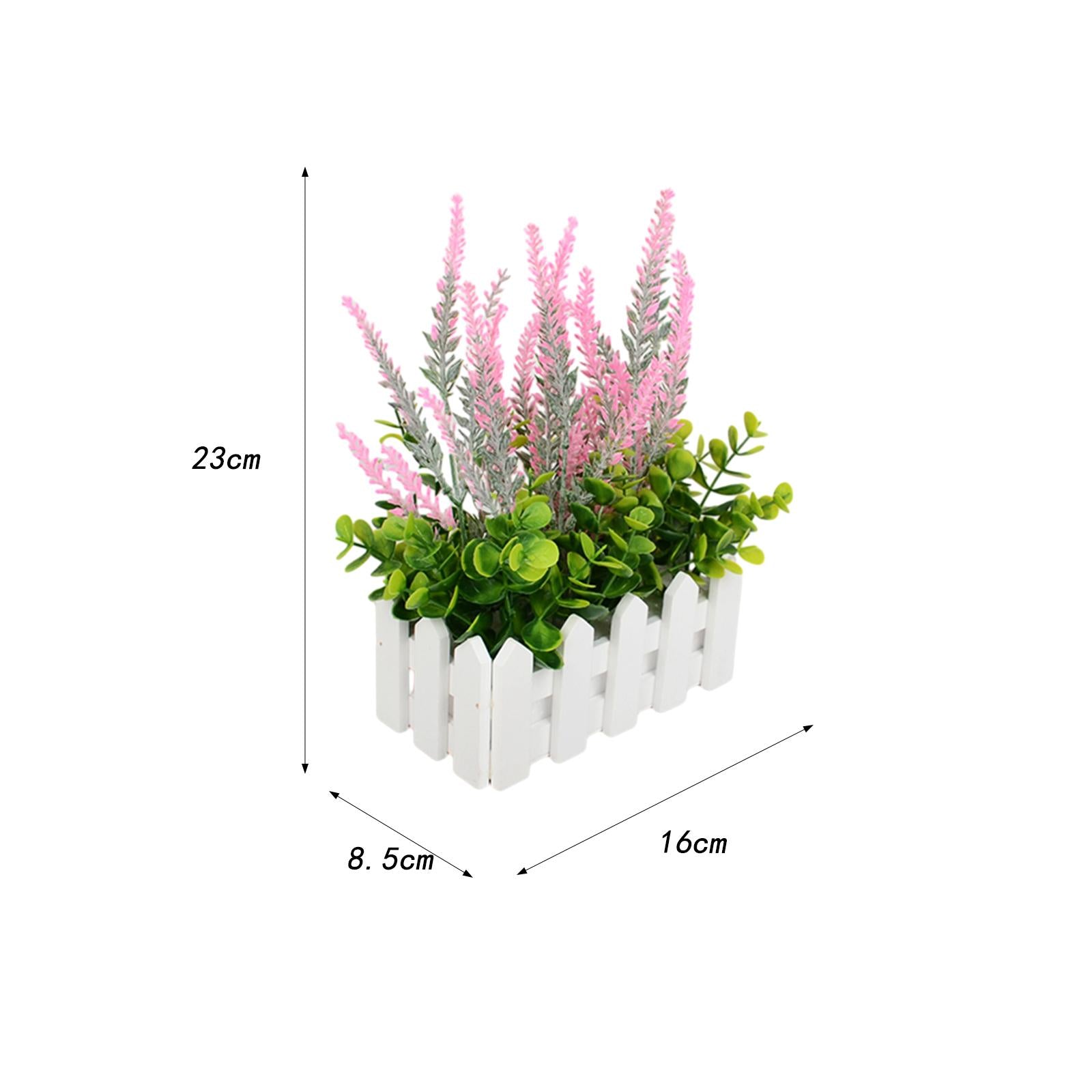 Artificial Flower Plant Potted in Picket Fence for Office Room Decor Wedding pink