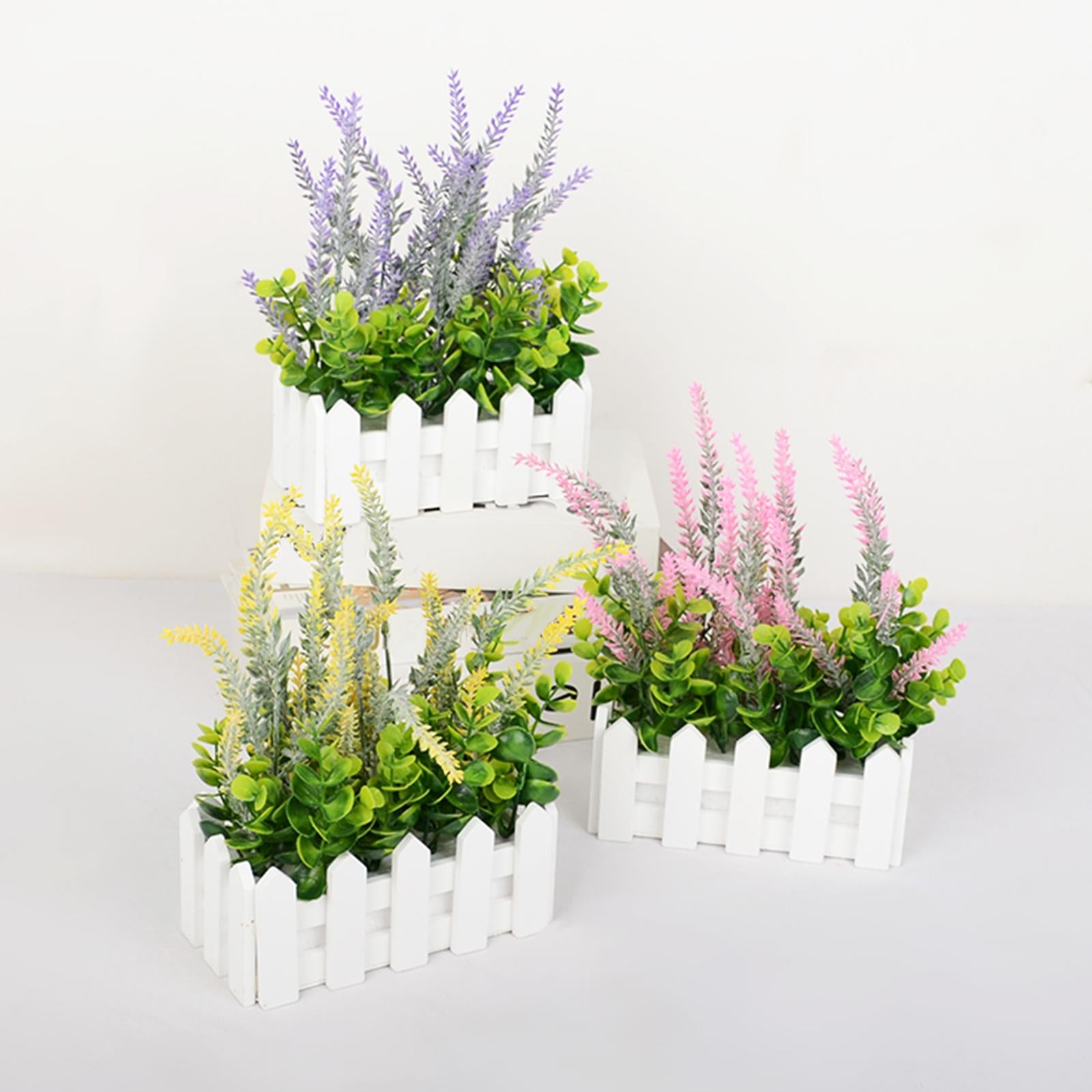 Artificial Flower Plant Potted in Picket Fence for Office Room Decor Wedding pink