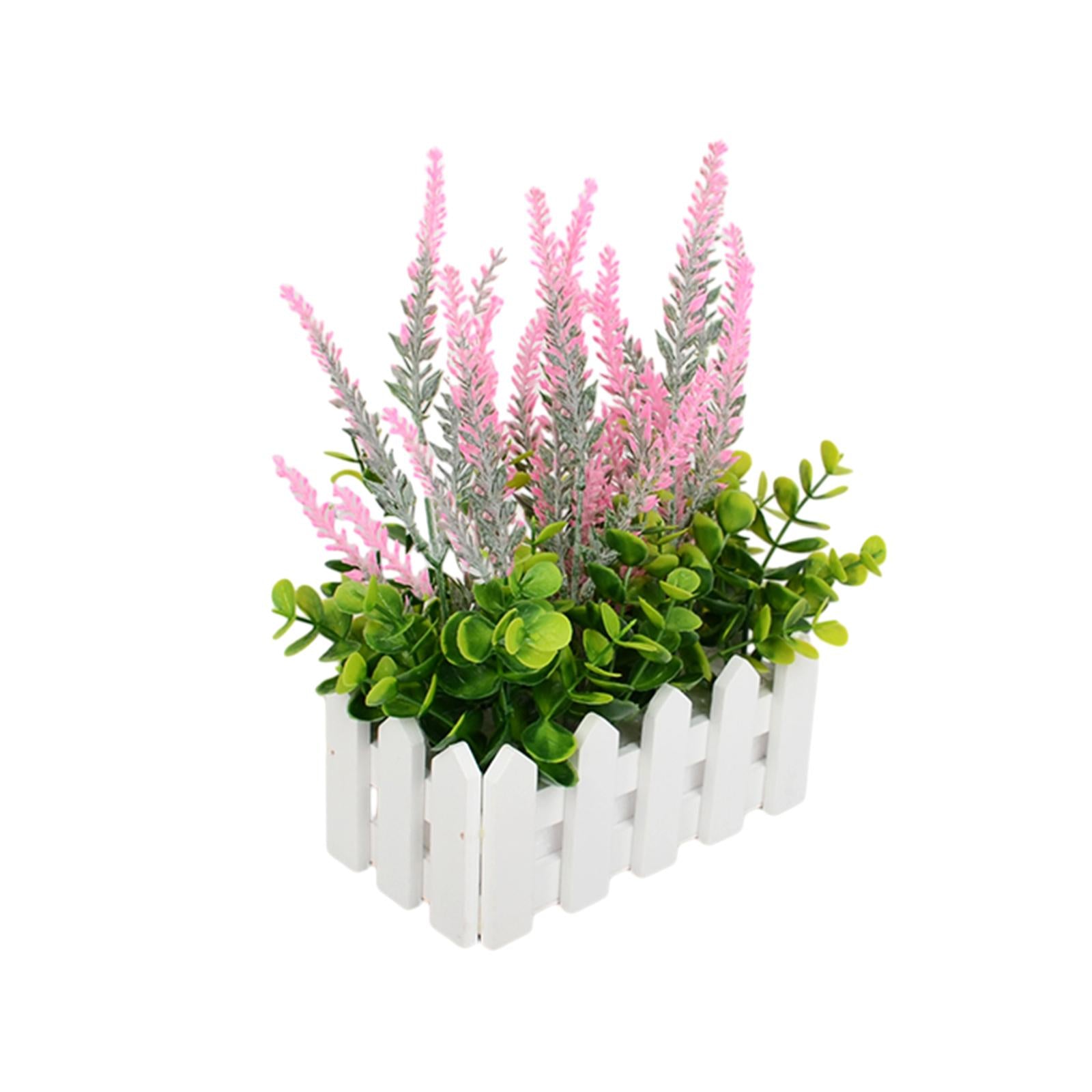 Artificial Flower Plant Potted in Picket Fence for Office Room Decor Wedding pink