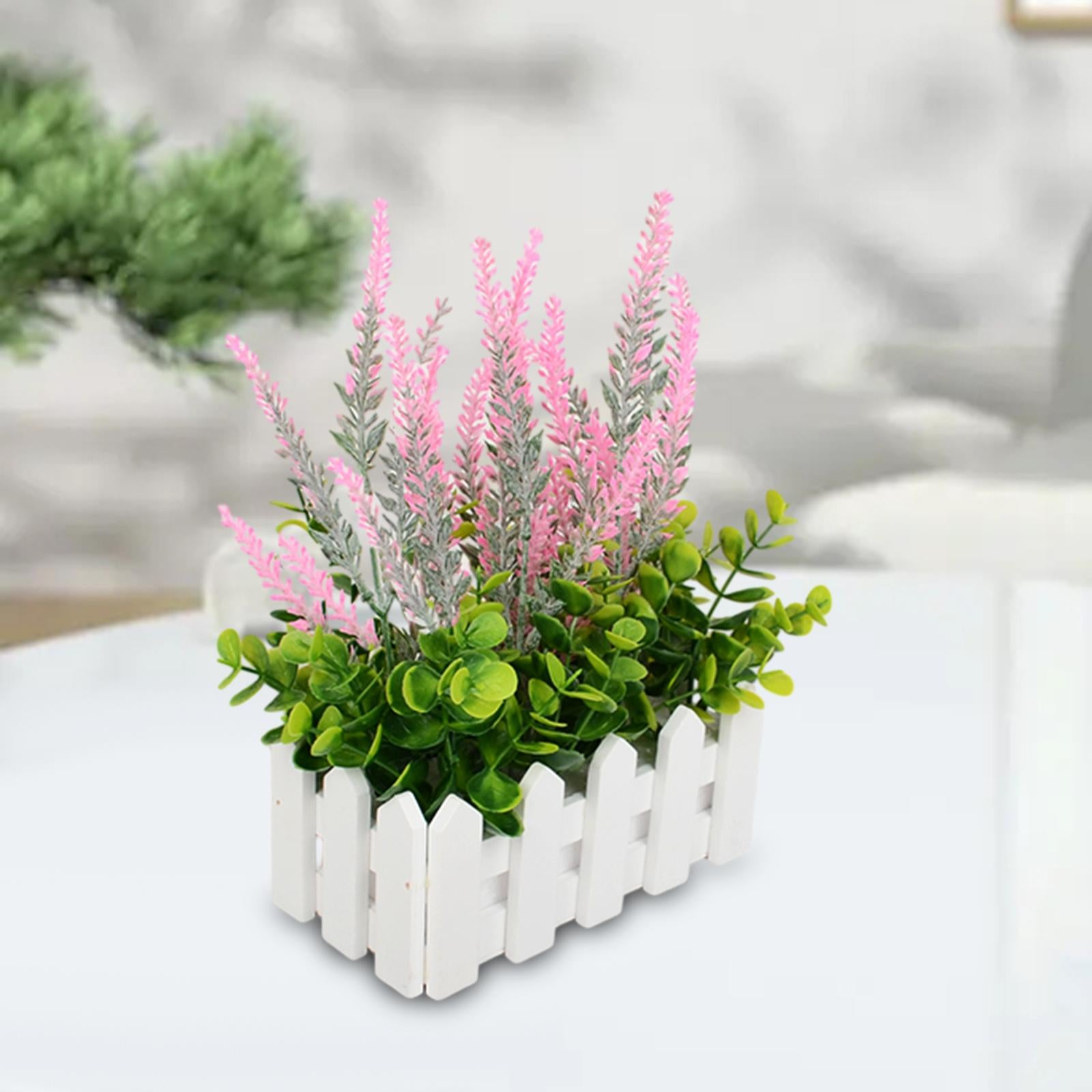 Artificial Flower Plant Potted in Picket Fence for Office Room Decor Wedding pink